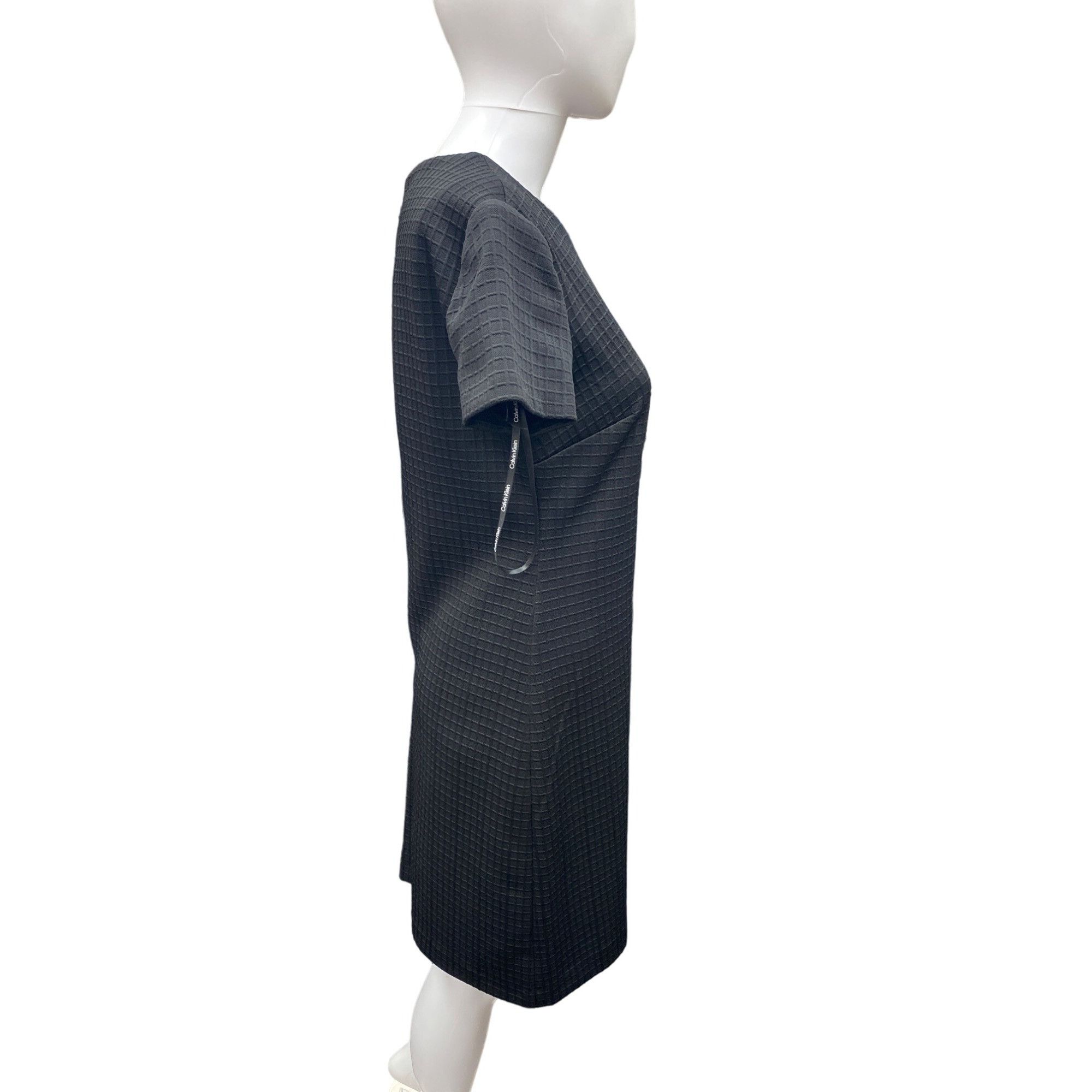 Calvin Klein Calvin Klein SKU 498 Black Textured Short Sleeve Sheath Dres Size S / US 4 / IT 40 - 5 Thumbnail