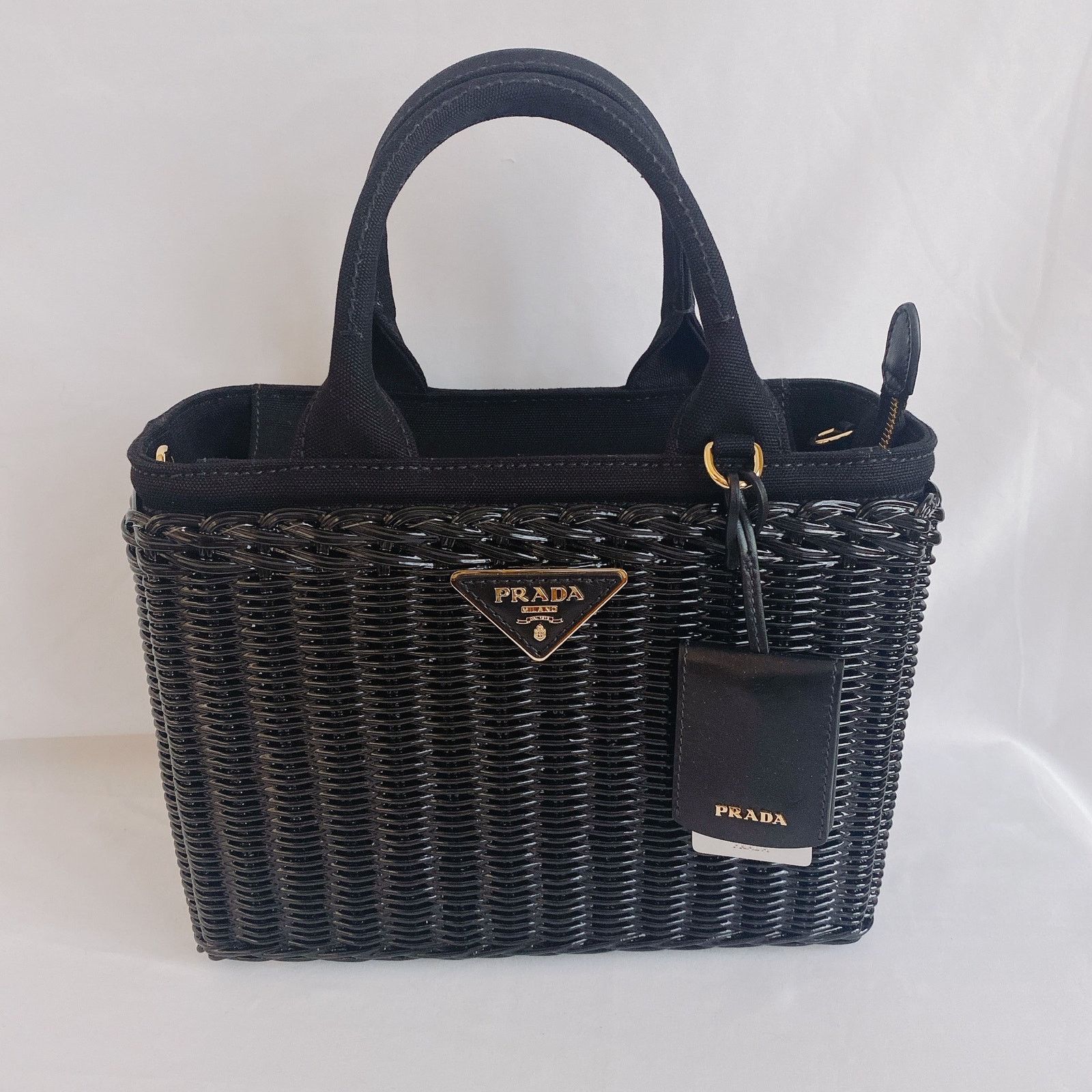 Prada logo appliqued wicker basket shoulder bag Size ONE SIZE - 6 Thumbnail
