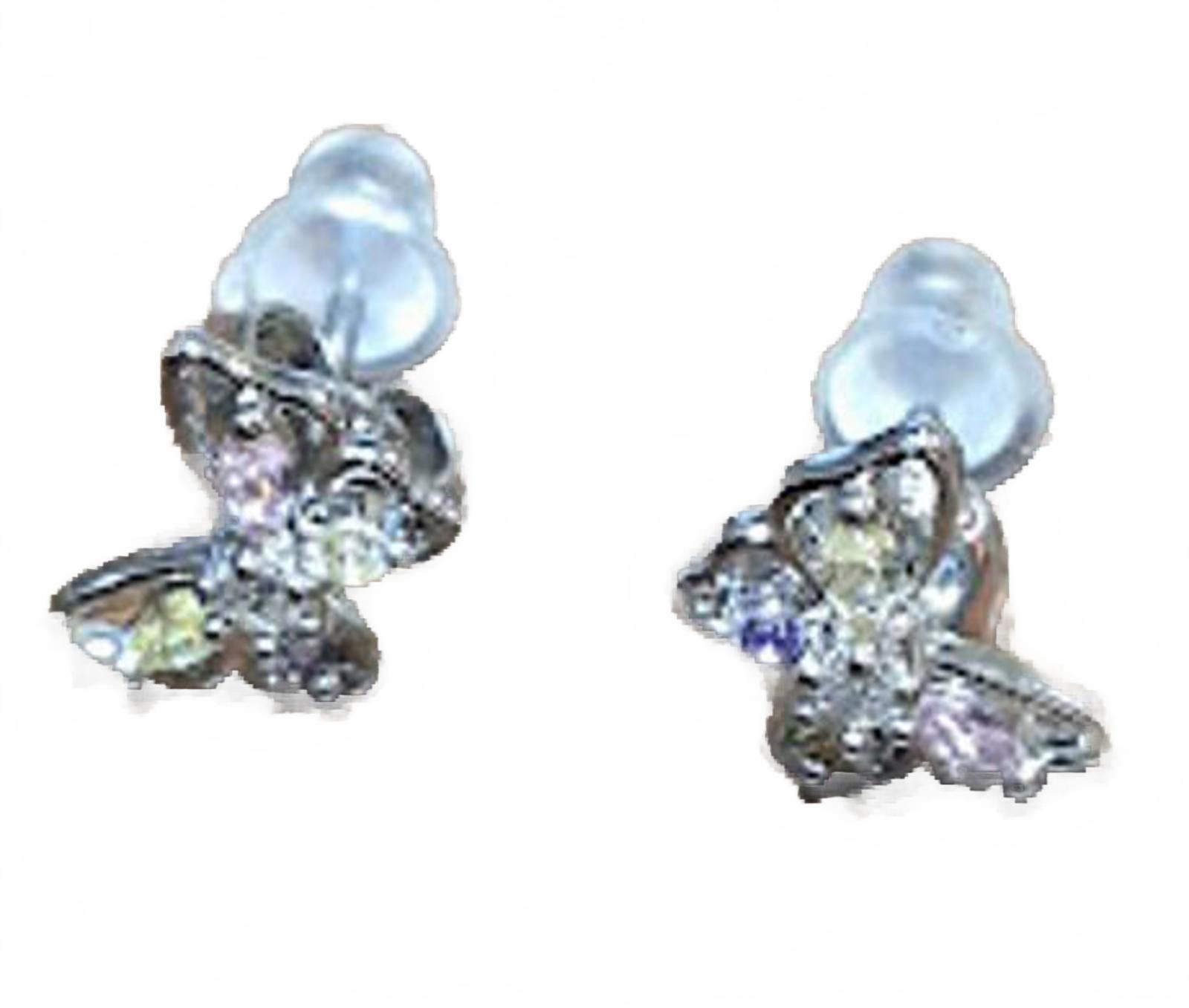 The Unbranded Brand Butterfly Stud Earrings W/ Pink,Yellow,Purple,clear stones Size ONE SIZE - 1 Thumbnail
