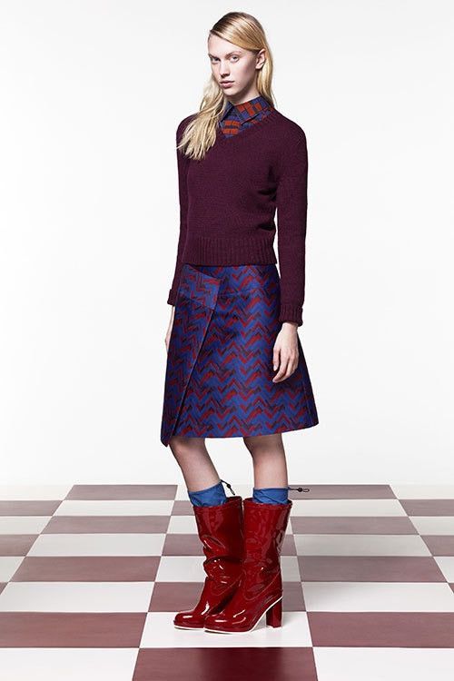 FW15 Jil Sander Navy Jacquard Geometric Wrap Skirt