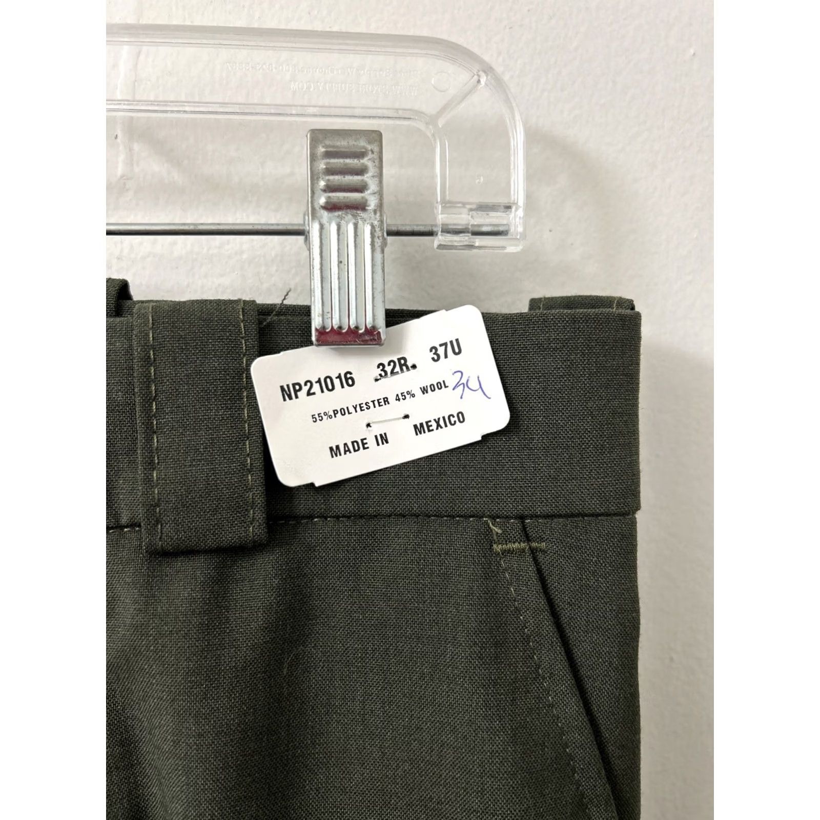 Vintage VF Imagewear Work Pants Mens 32x34 Green Wool-Polyester 5-Pocket Chino Flat Front Straight Leg YKK Size US 32 / EU 48 - 3 Thumbnail