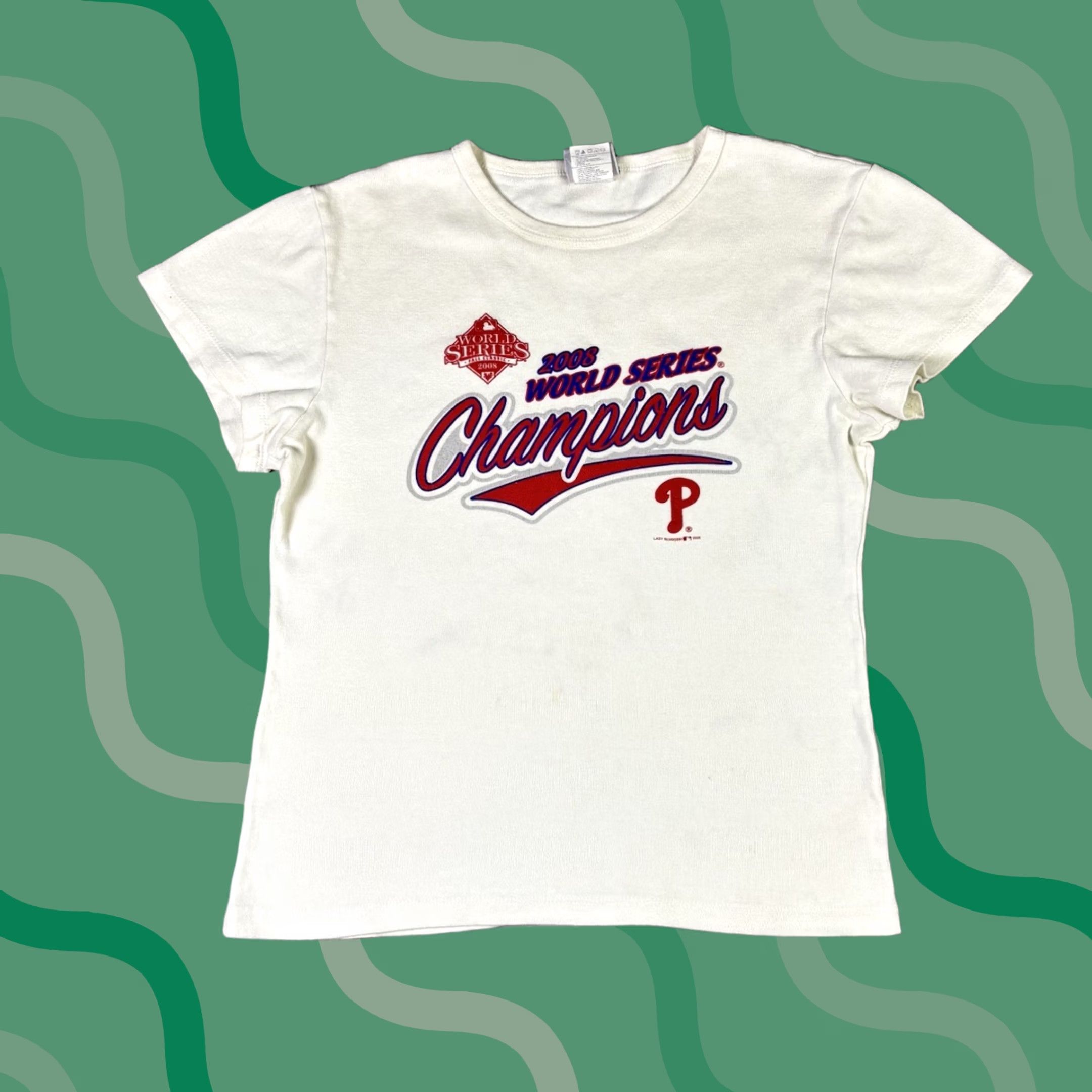 MLB Philadelphia Phillies 2008 World Series Champs MLB Womens Crop Top Shirt Large White Stitch Size L / US 10 / IT 46 - 1 Thumbnail