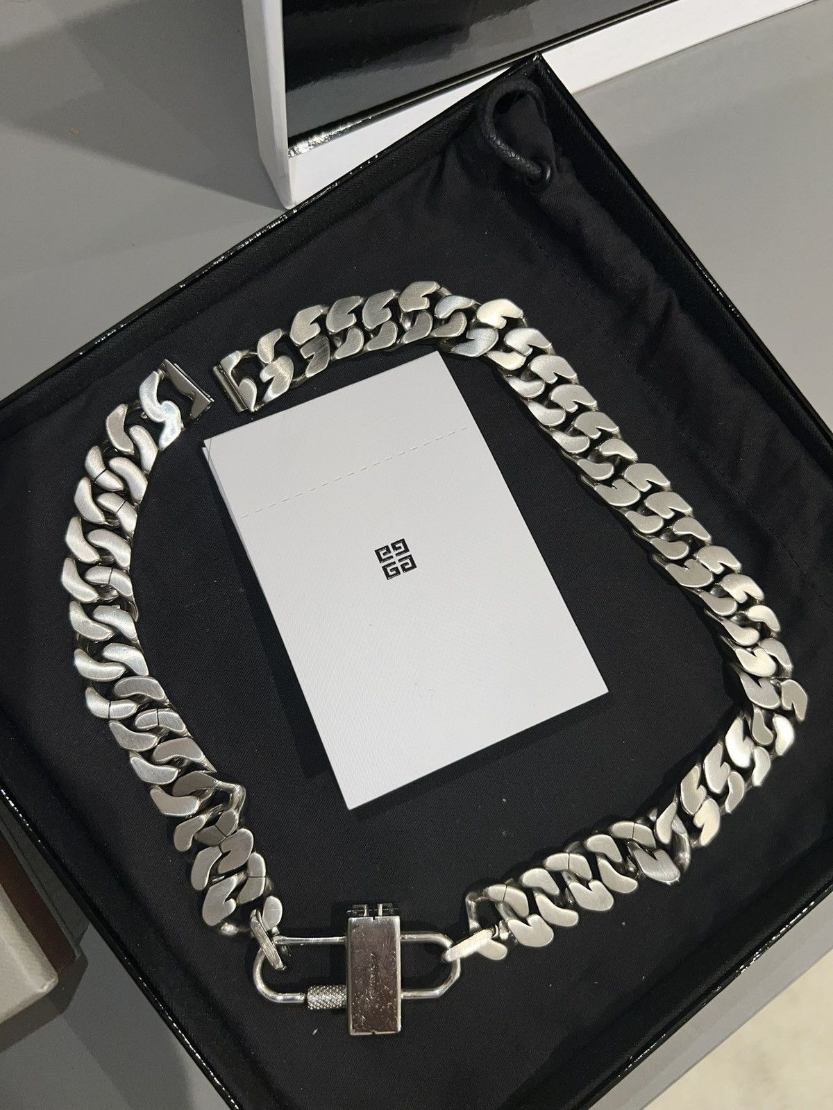 image of Givenchy Silver Small G Chain Lock Necklace, Men's