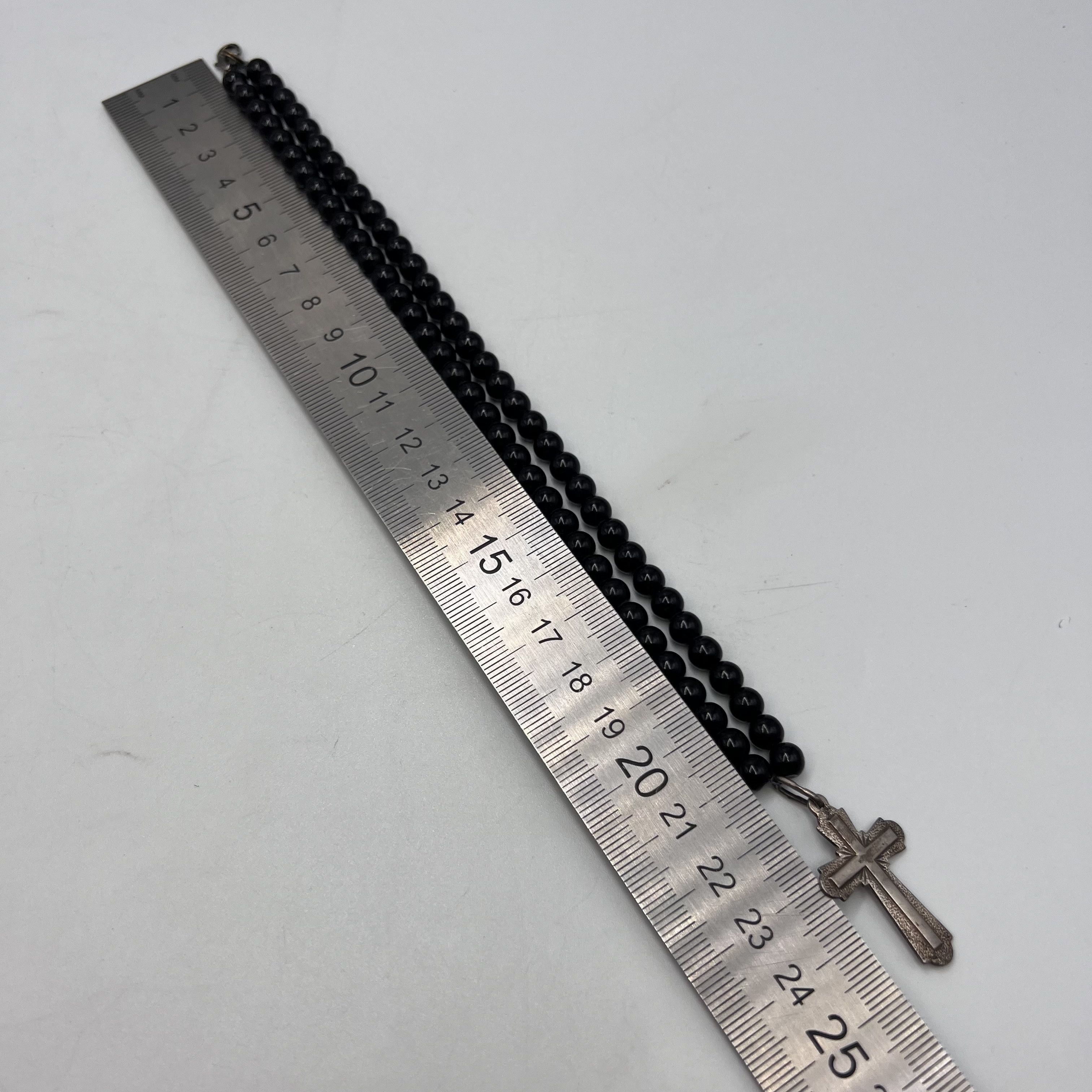 Vintage Vintage Silver Cross Rosary Black Beads Christian Prayer Size ONE SIZE - 5 Thumbnail