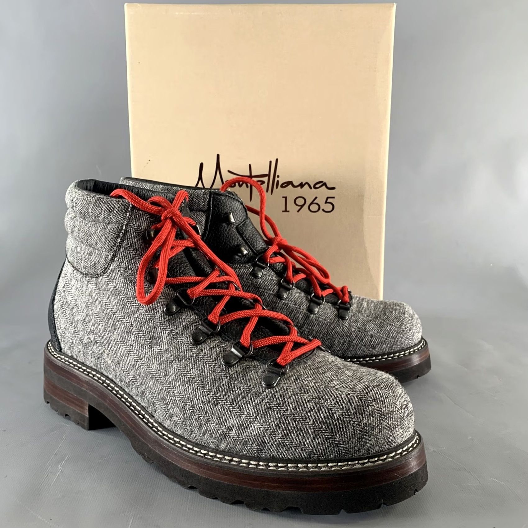 Vintage MONTELLIANA Size 12 Grey Tweed Wool Ankle Boots Mens Wool Upper Black Trim Boots Size US 12 / EU 45 - 7 Thumbnail