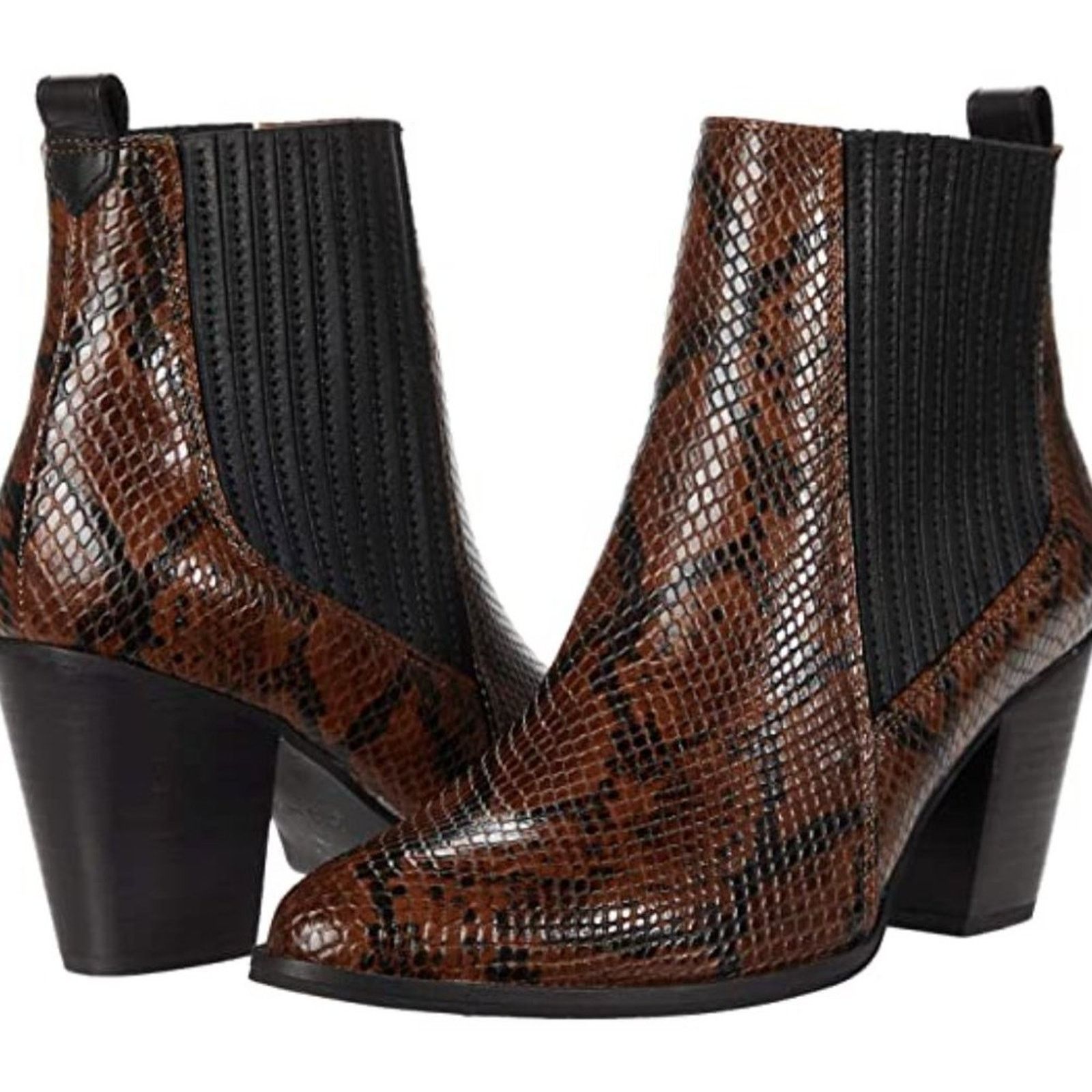 Clarks Clarks West Lo Dark Tan Snake Leather Heeled Booties Size US 8 / IT 38 - 15 Thumbnail
