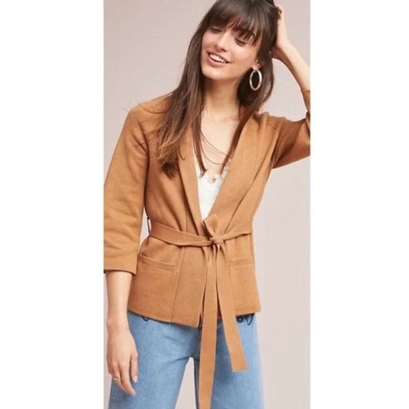 Anthropologie Moth Anthropologie Sweater Cardigan S Rizzo Belted Camel Size S / US 4 / IT 40 - 2 Thumbnail