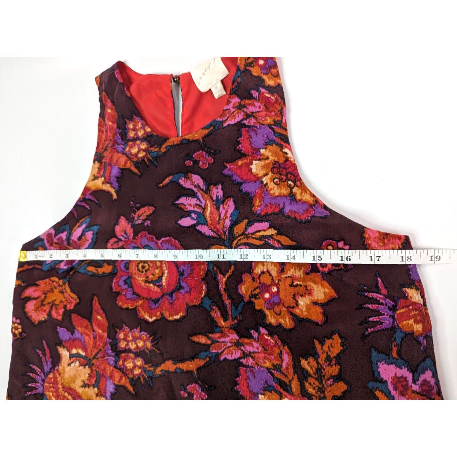 Vintage Sandy J. Silk Tank Top Womens M Floral Keyhole Racerback Lined Maroon Silk Tank Sandy J. Womens M Floral Keyhole Racerback Lined Maroon Size M / US 6-8 / IT 42-44 - 5 Thumbnail