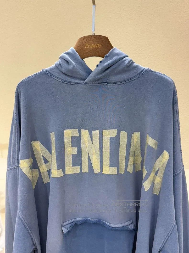Balenciaga Balenciaga Ripped Letter Tape Printed Hooded Sweatshirt Size US L / EU 52-54 / 3 - 9 Thumbnail