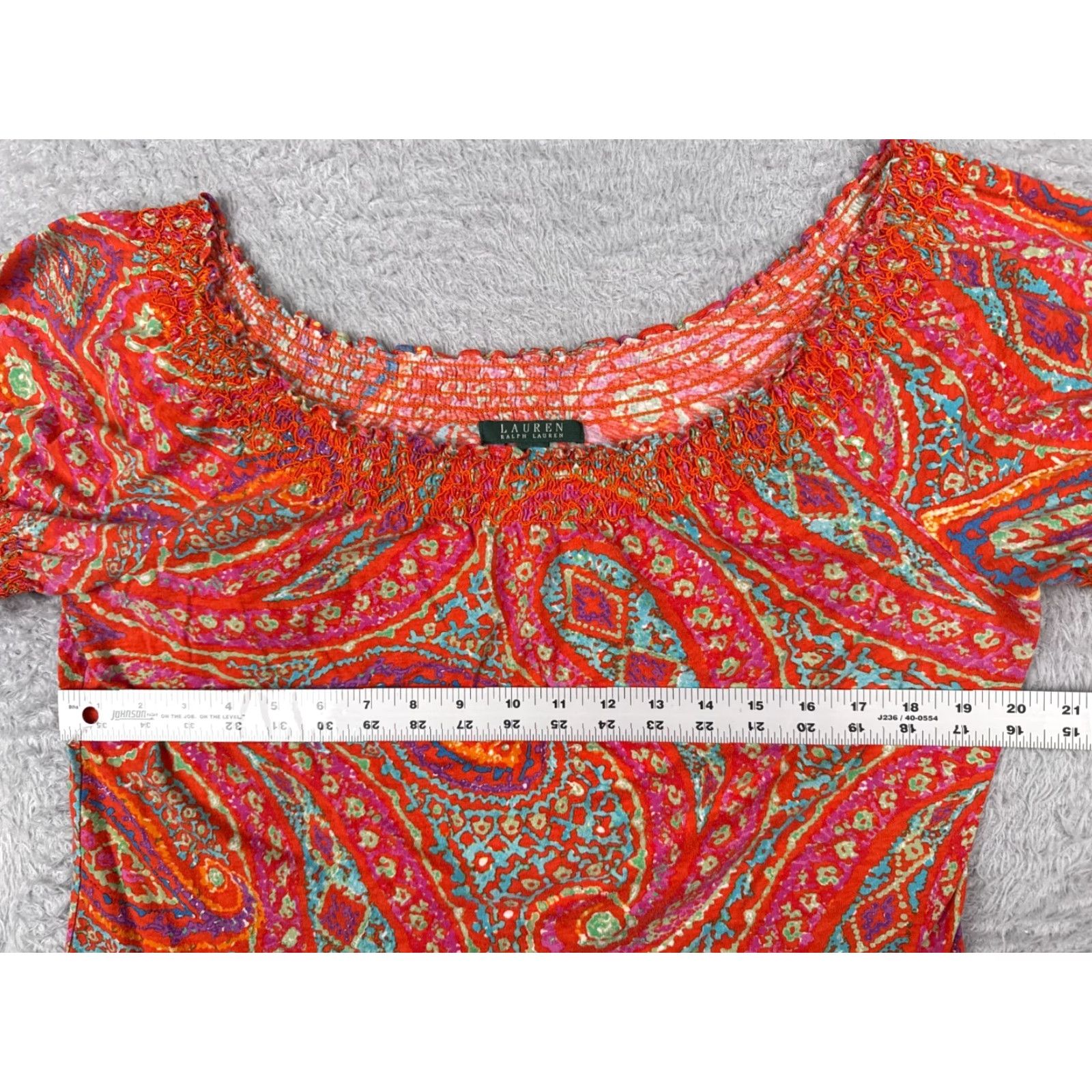 Ralph Lauren VINTAGE Lauren Ralph Lauren Shirt Women Large Red Paisley Boat Neck Cotton Casual 90s Size L / US 10 / IT 46 - 7 Thumbnail