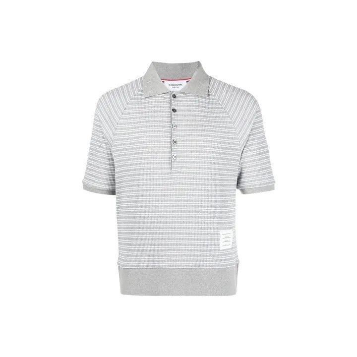 Thom Browne Thom Browne Gray Striped Knit Polo Shirt -2507 Size US S / EU 44-46 / 1 - 7 Thumbnail