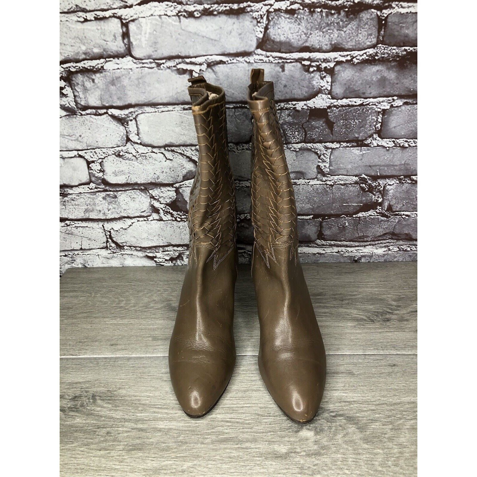 Frye Frye Vintage Taupe Leather Woven Weaves Heel Western Boots W Size US 5.5 / IT 35.5 - 15 Thumbnail
