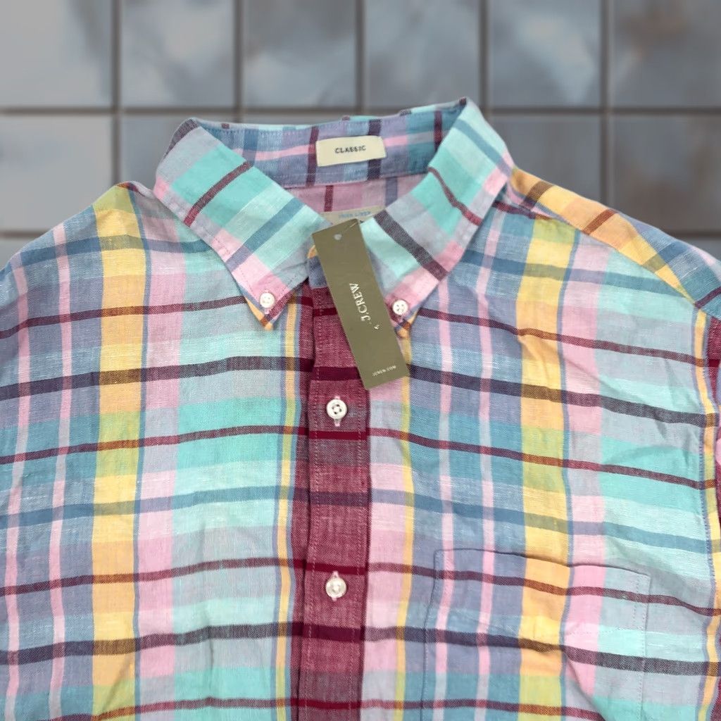 J.Crew NWT J. Crew Linen Shirt Mens Medium Baird McNutt Irish Plaid NEW Shirt Mulitcolor (adjusted) Size US M / EU 48-50 / 2 - 1 Thumbnail
