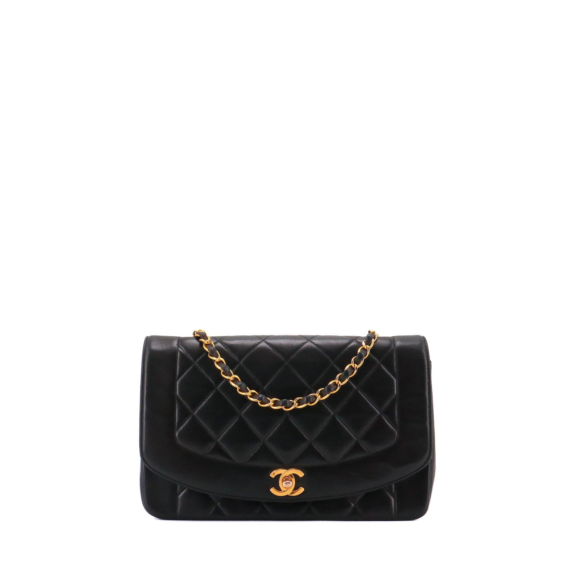 Chanel - Diana Chanel Shoulder Bag In Vintage Black Quilted Leather, Women's