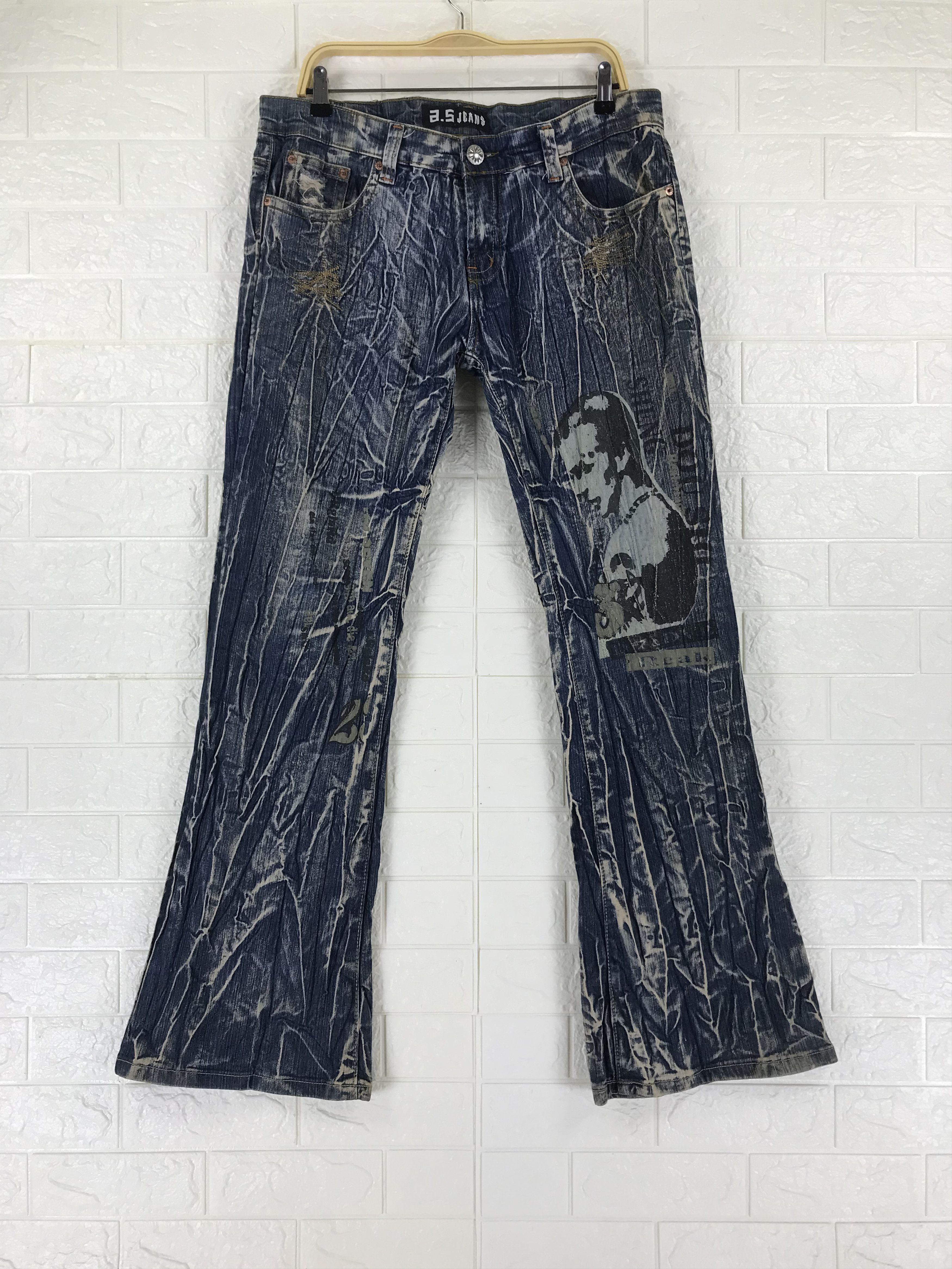 If Six Was Nine Vintage Japanese Bleach Art Printed Flare Jeans Size US 36 / EU 52 - 1 Thumbnail