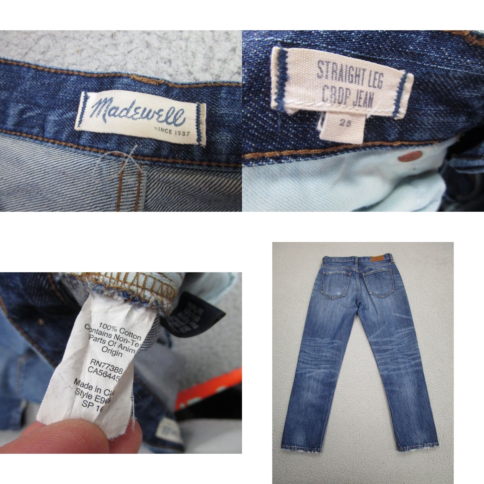 Madewell Madewell Jeans Womens 25 Blue Medium Wash Distressed Crop Straight Leg Raw Hem Size 42" / US 20 - 9 Thumbnail