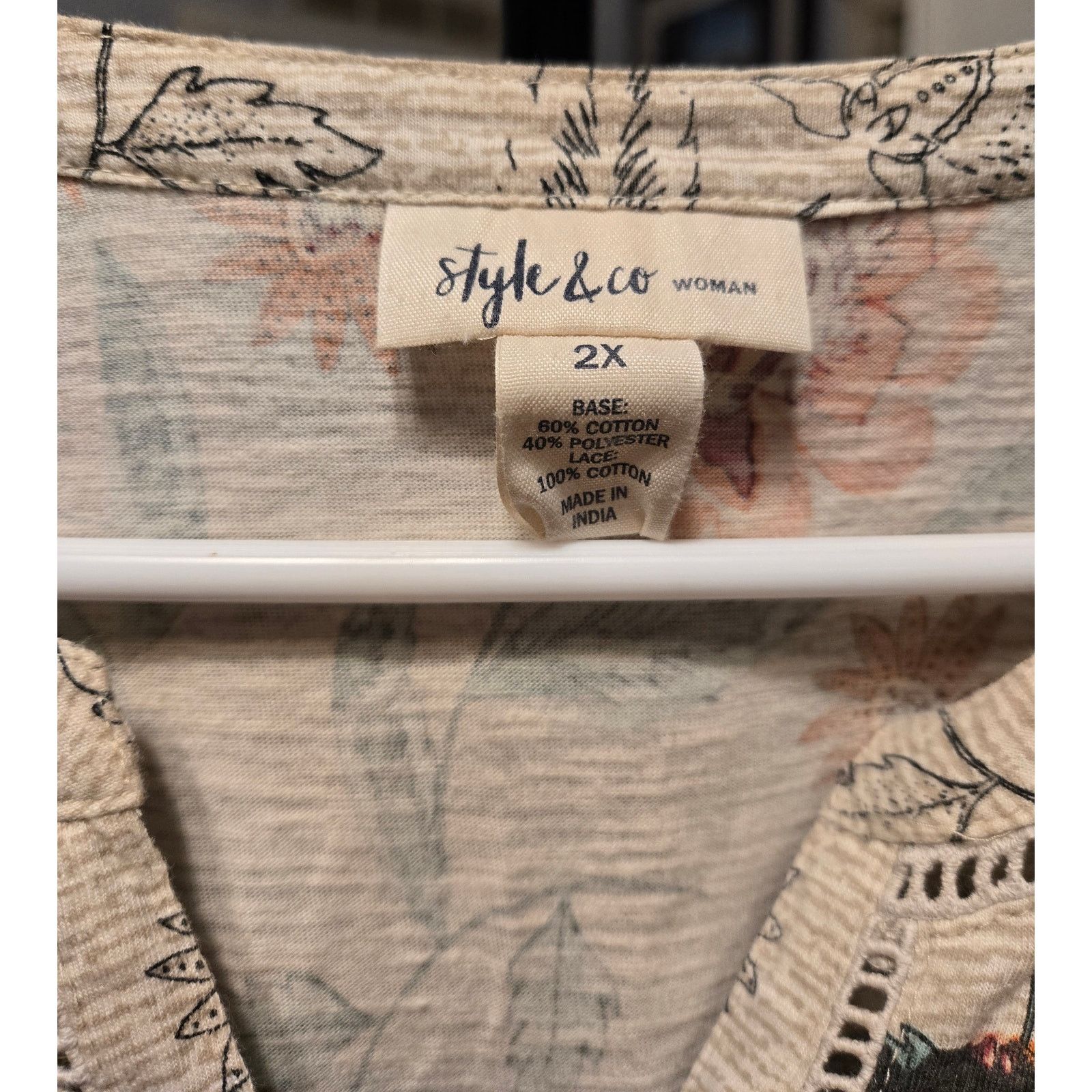 Style & Co Style & Co Woman 2X Boho Floral Button Front Top Ladder Lace Size XXL / US 16-18 / IT 52-54 - 3 Thumbnail