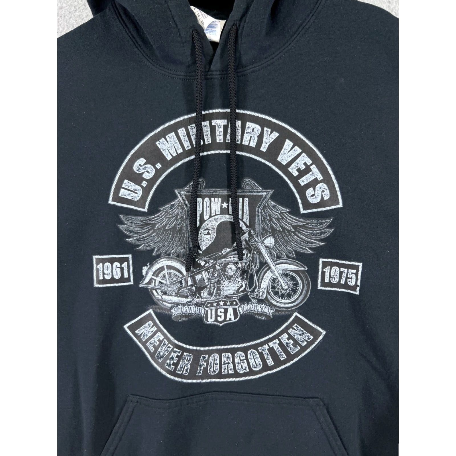 Gildan Gildan Hoodie Mens XL Black US Military Vets Motorcycle POW MIA Pocket READ Size US XL / EU 56 / 4 - 7 Thumbnail