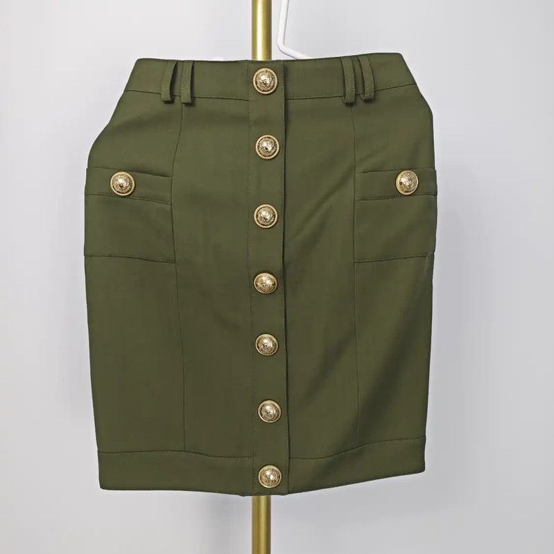 Balmain Balmain Olive Green Cotton Women's Skirt 0089 Size 23" - 1 Thumbnail