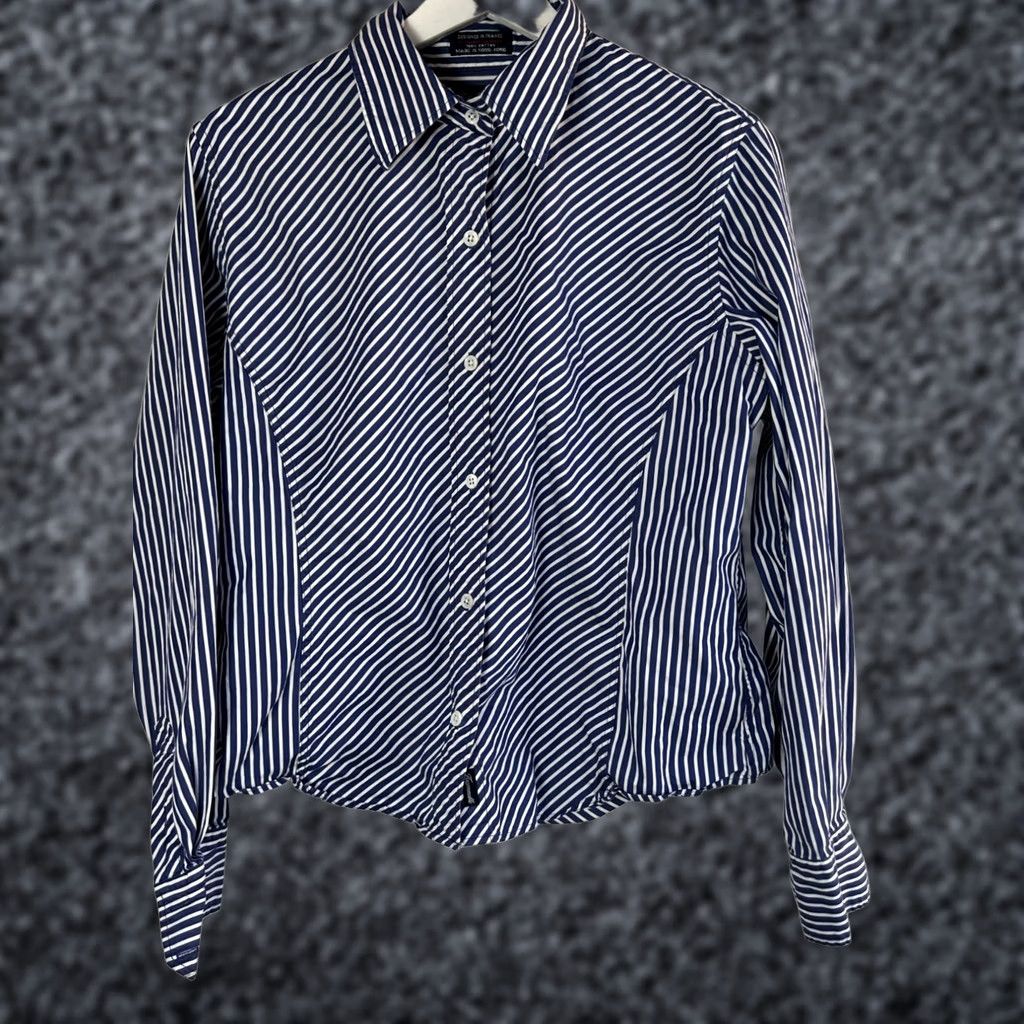 Brooks Brothers F by Faconnable Womens Blue White Striped Button-Up Shirt Large Long Sleeve Top Casual Size L / US 10 / IT 46 - 1 Thumbnail