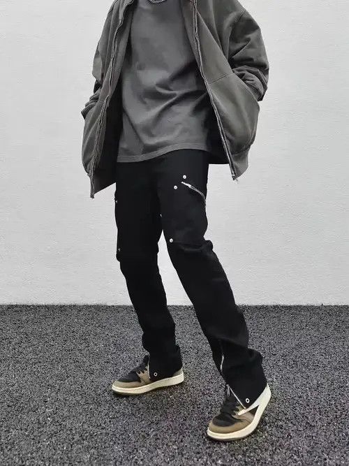 zipper punk cargo utility pants
