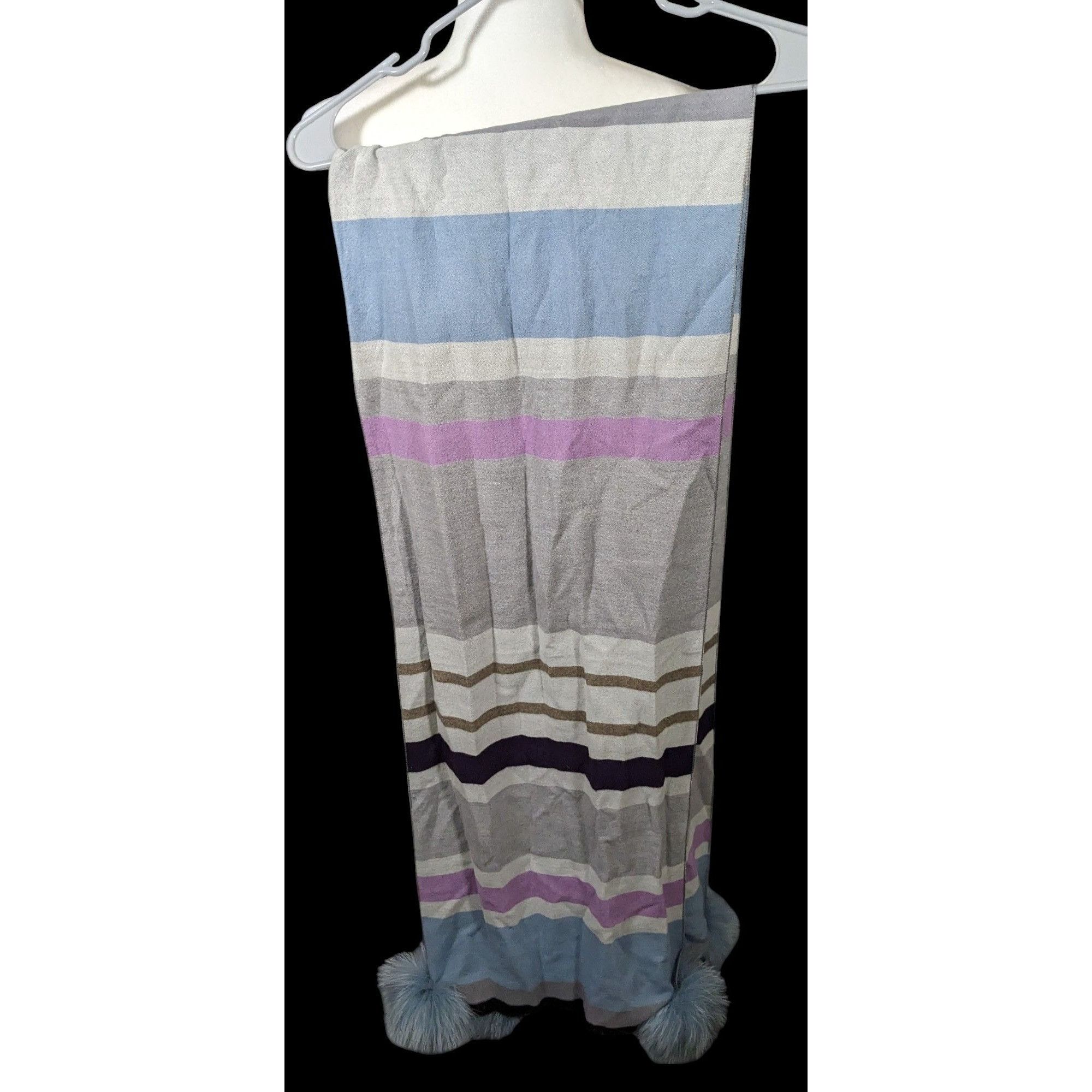 Other Casual Grey Purple And Blue Striped Pompom Scarf Size ONE SIZE - 3 Thumbnail