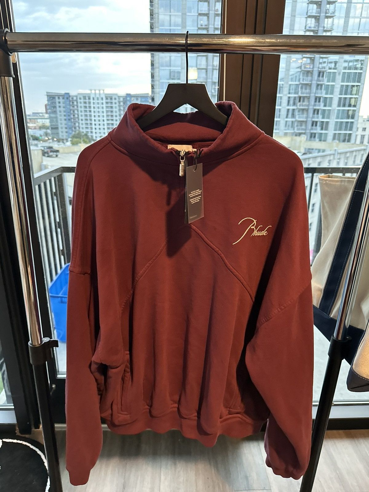 image of Rhude Quarter Zipper Sweater in Burgandy, Men's (Size XL)