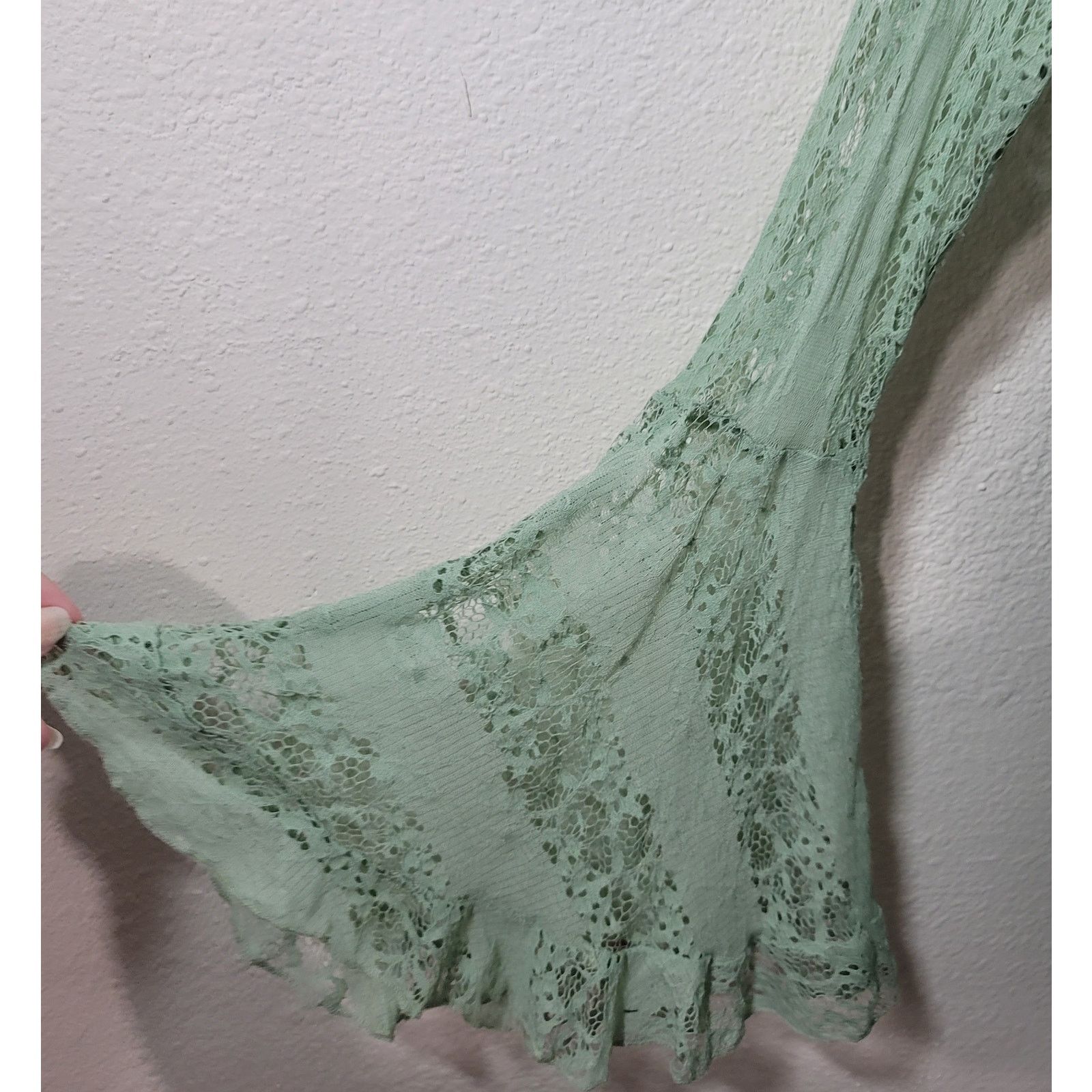 Other BluHeaven Green Crinkle Top Small Raglan Lace Bell Sleeves Size S / US 4 / IT 40 - 2 Thumbnail