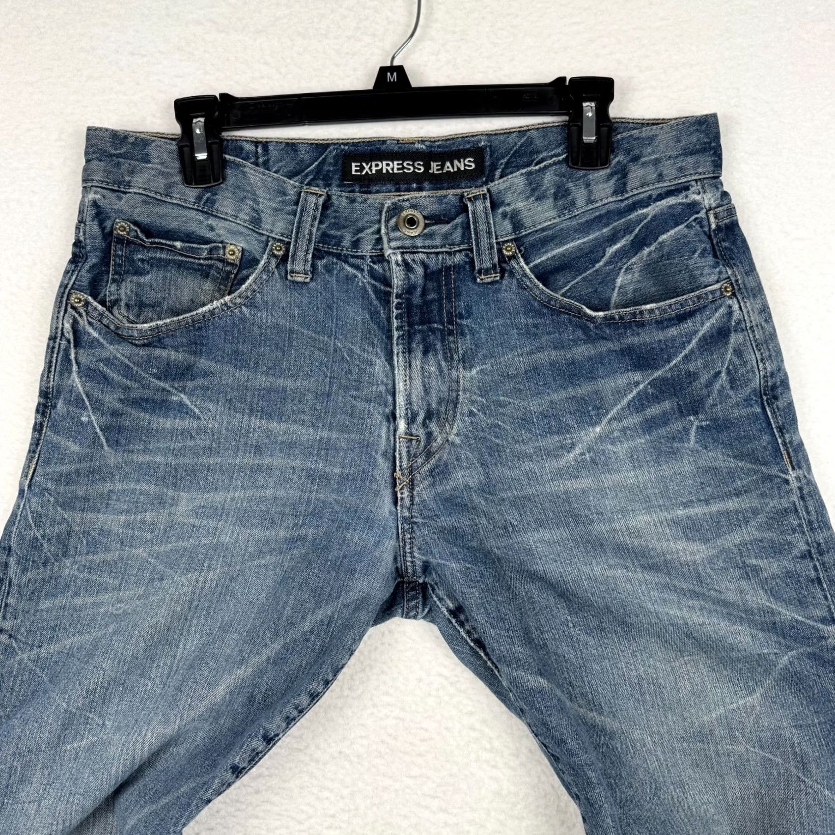 Express VINTAGE Y2K Express Boots Cut Jeans Mens 31x32 Blue Denim 5-Pocket Jeans Size US 31 - 2 Thumbnail