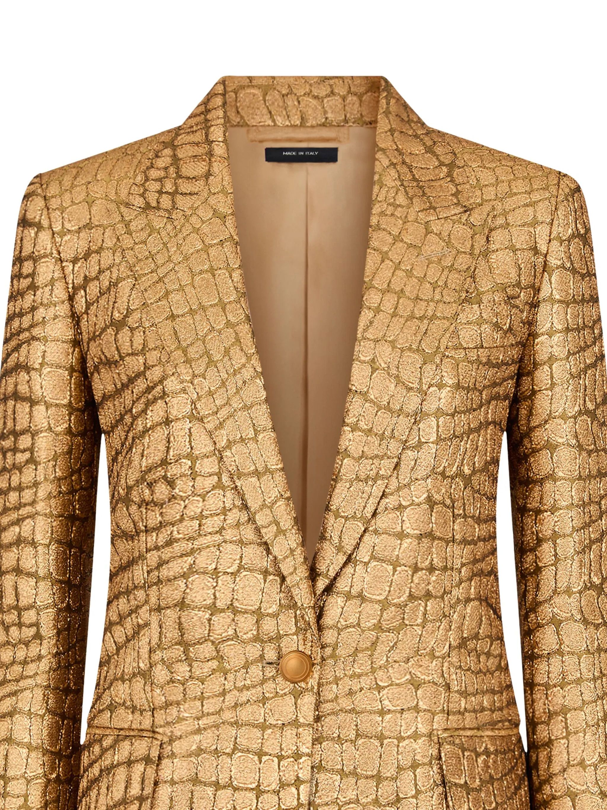 Tom Ford o1w1db10525 GI2970 Wallis Croc Jacquard Blazer in Gold Size XS / US 0-2 / IT 36-38 - 2 Thumbnail