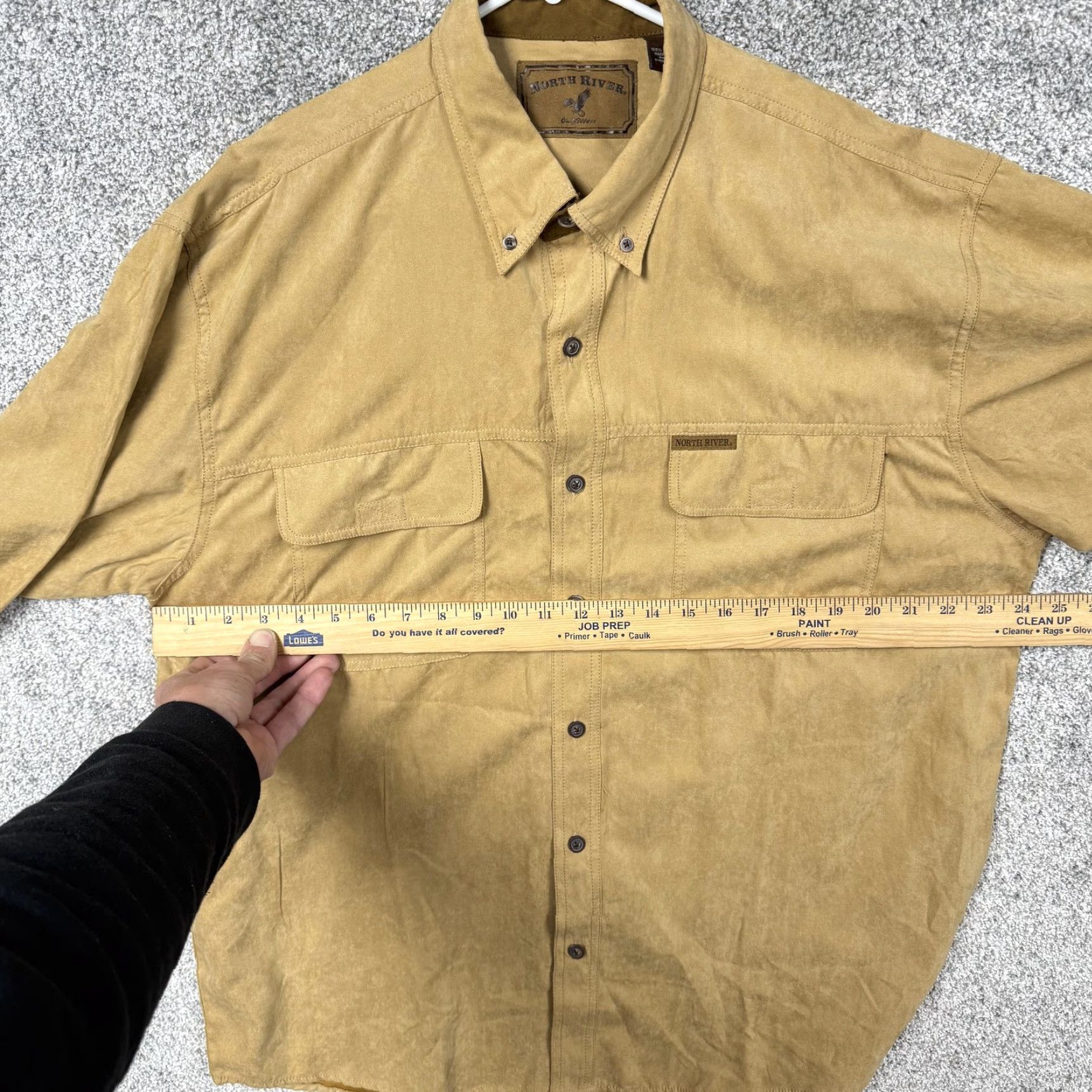 Vintage VINTAGE North River Shirt Mens L Brown Suede-Feel Polyester Button-Down Collar 70s 80s Western Gothic Cabin Classic Size US L / EU 52-54 / 3 - 4 Thumbnail