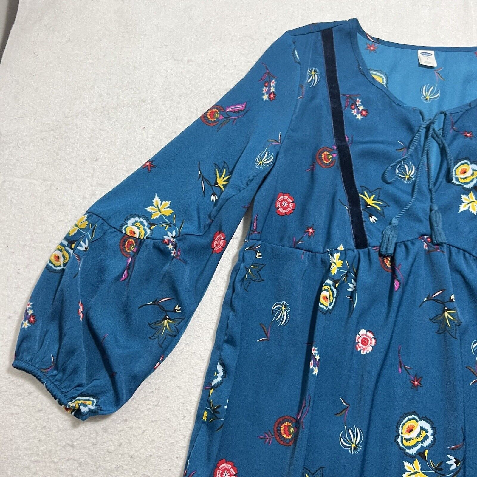 Old Navy Old Navy Women's Small Blue Colorful Floral Tie Shift Dress Size S / US 4 / IT 40 - 5 Thumbnail
