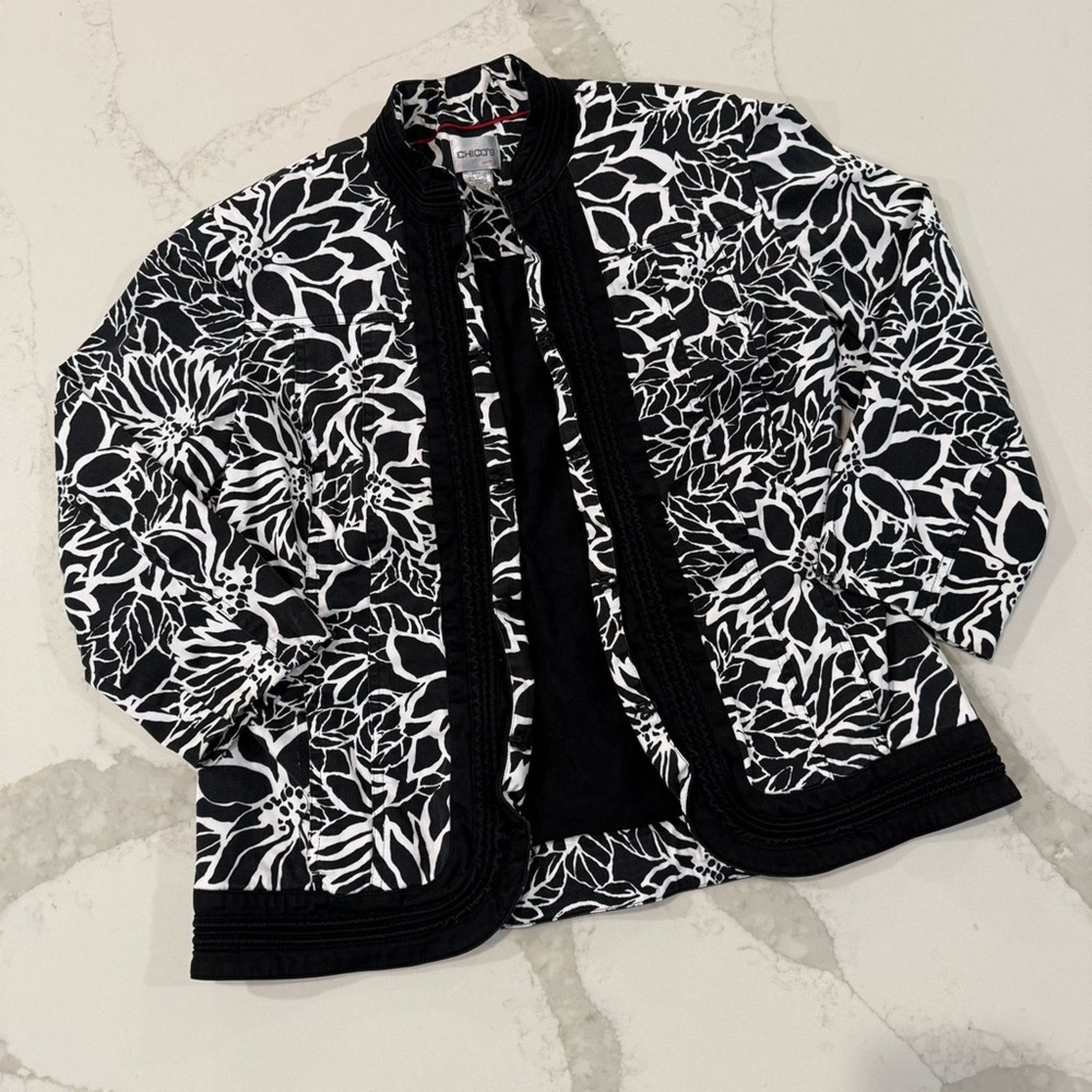 Chicos Chico's Floral Mandarin Collar Jacket Women's Medium Size M / US 6-8 / IT 42-44 - 1 Thumbnail