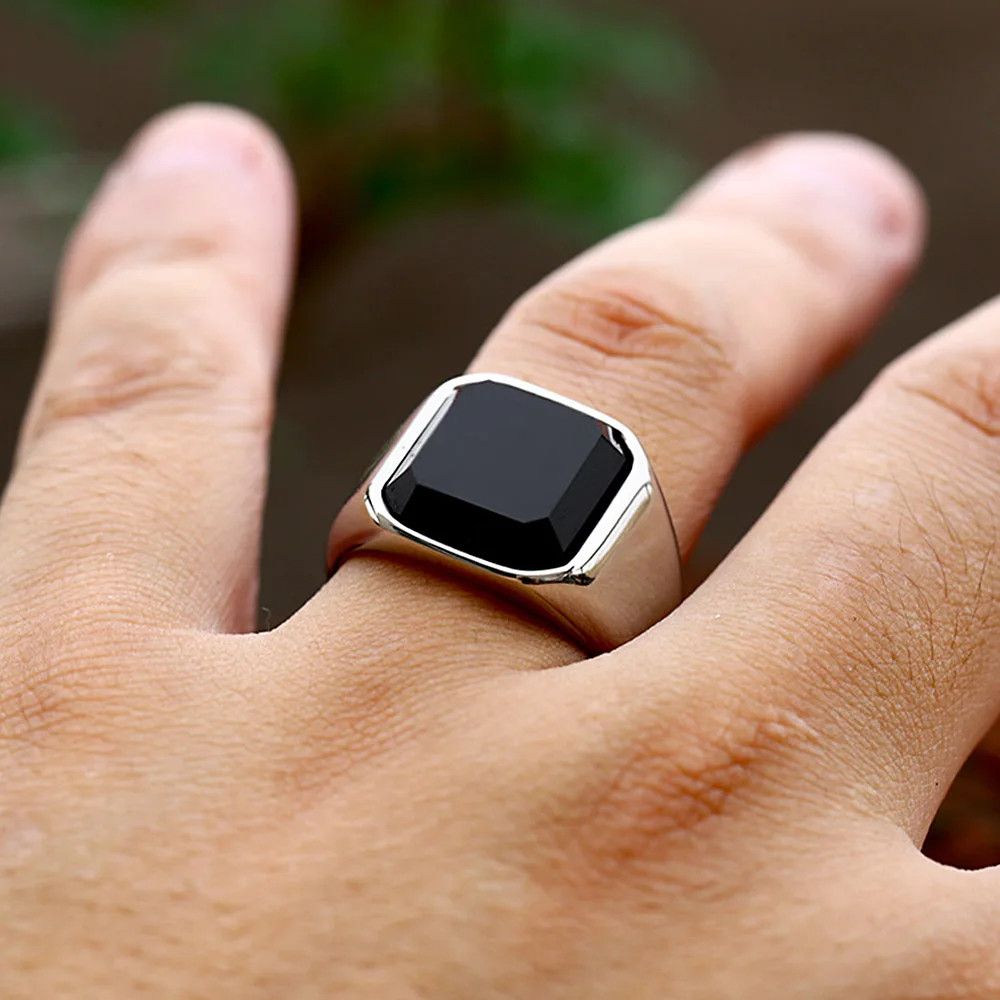Jewelry Zircon Black Agate Ring Streetwear Jewelry Fashion Gift Size ONE SIZE - 9 Thumbnail