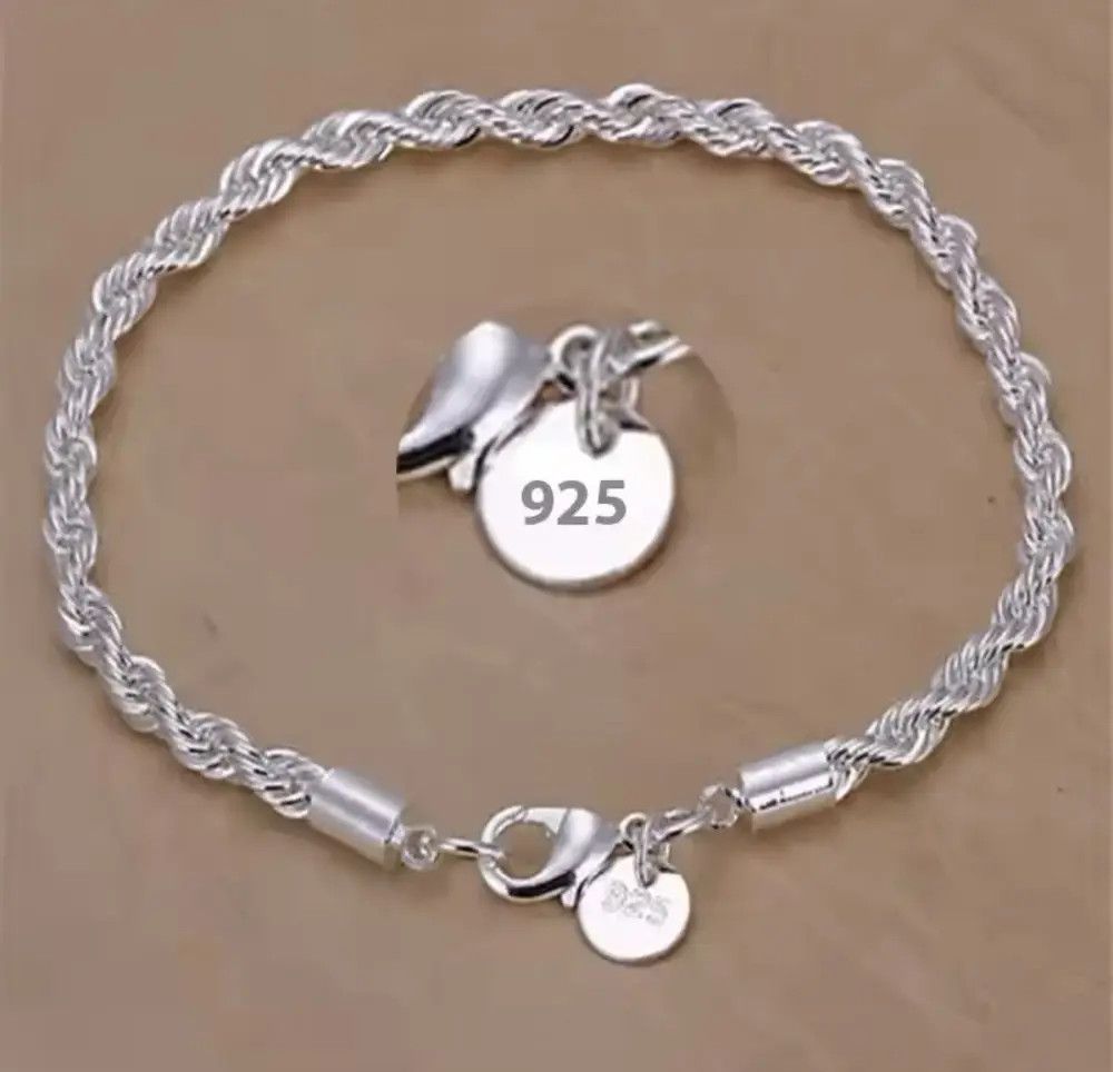 Jewelry 925 Sterling Silver 4MM Twisted Rope Bracelet Size ONE SIZE - 2 Thumbnail