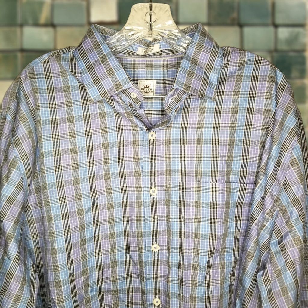 Peter Millar Peter Millar Mens Blue Purple Plaid Long Sleeve Button-Up Size XL Size US XL / EU 56 / 4 - 1 Thumbnail