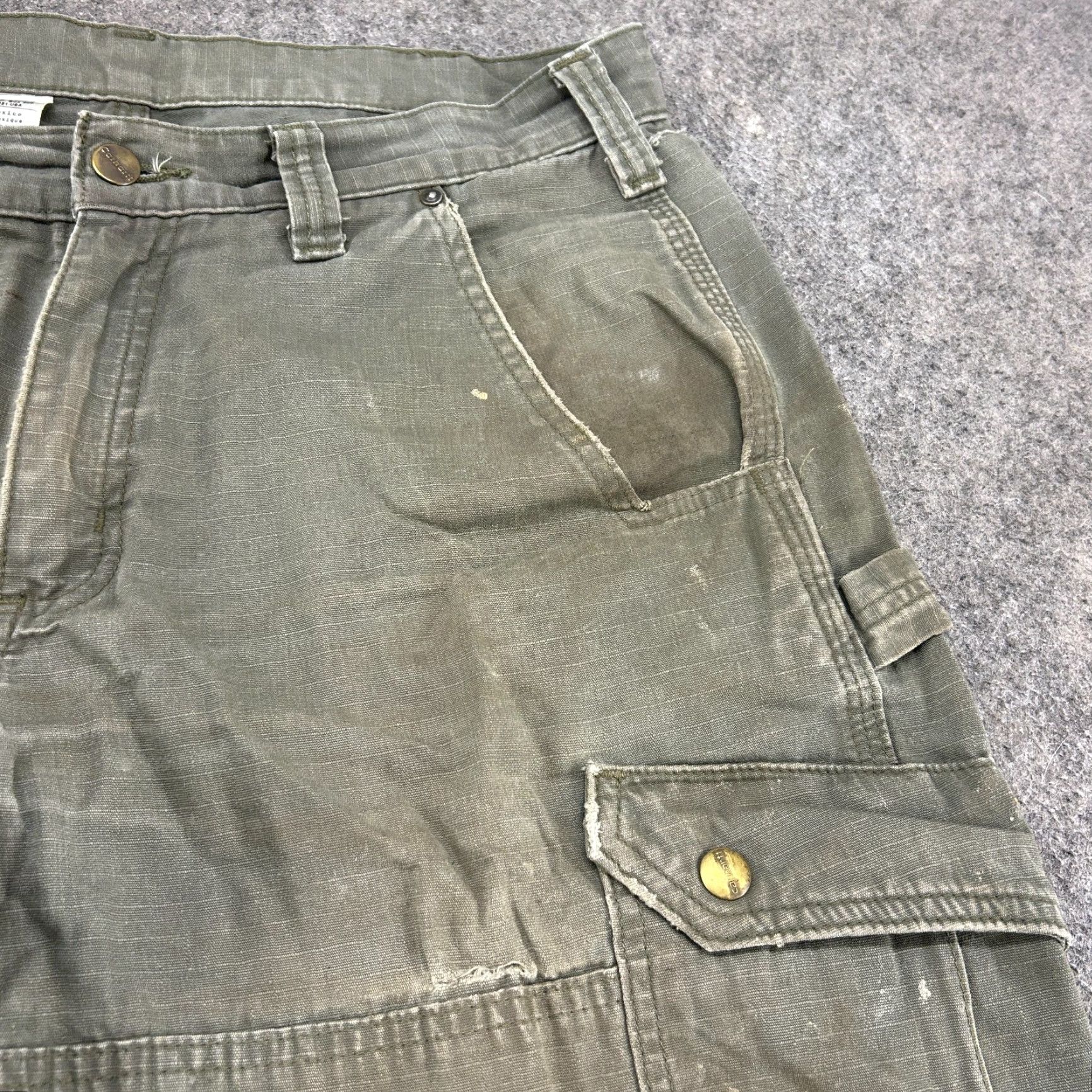 Carhartt VINTAGE Carhartt Pants Mens 34x29 Green Cargo Ripstop Relaxed Workwear Thrashed B342 MOS Size US 34 / EU 50 - 4 Thumbnail