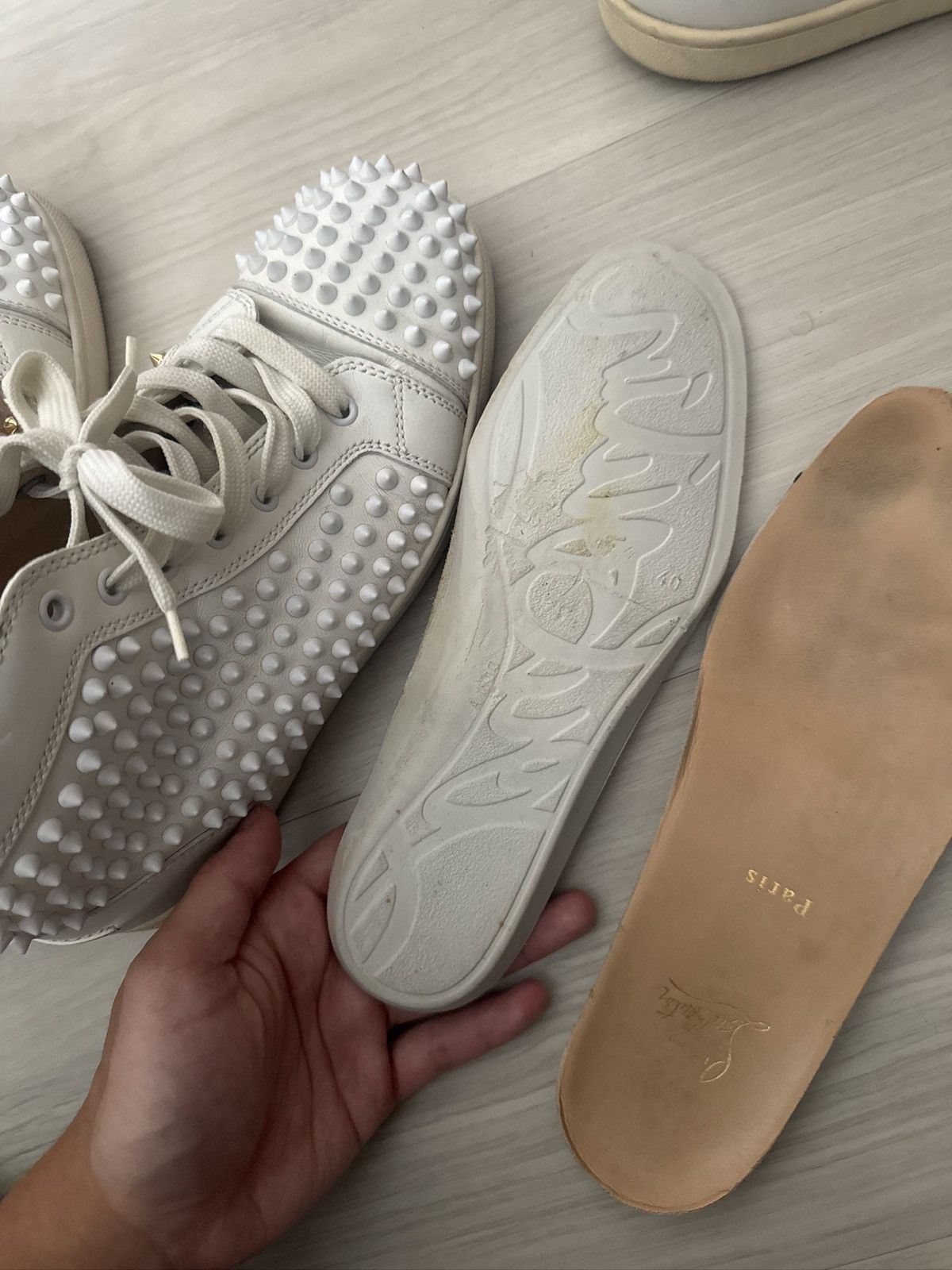 Christian Louboutin Christian Louboutin white/gold spike hightops Size US 7.5 / EU 40-41 - 11 Thumbnail
