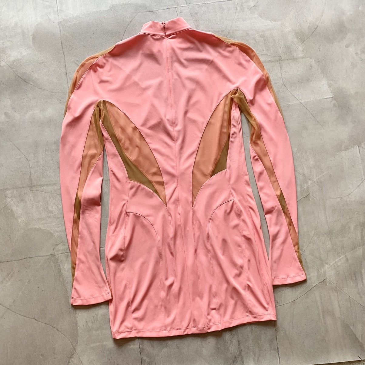 H&M × Mugler Mugler X H&M Mesh Panelled Mini Dress Pink Size L Size L / US 10 / IT 46 - 6 Thumbnail