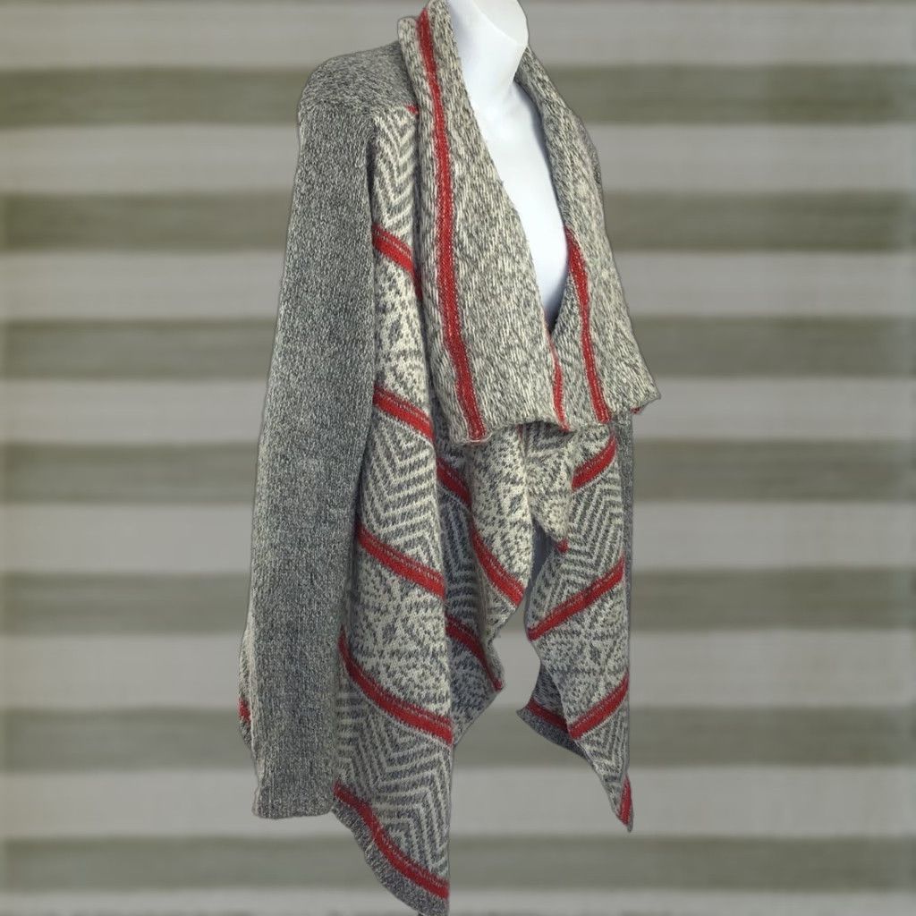 Vintage American Eagle Cardigan Sweater Women M Gray Red Open Shawl Boho Western Waterfall Knit Size M / US 6-8 / IT 42-44 - 1 Thumbnail