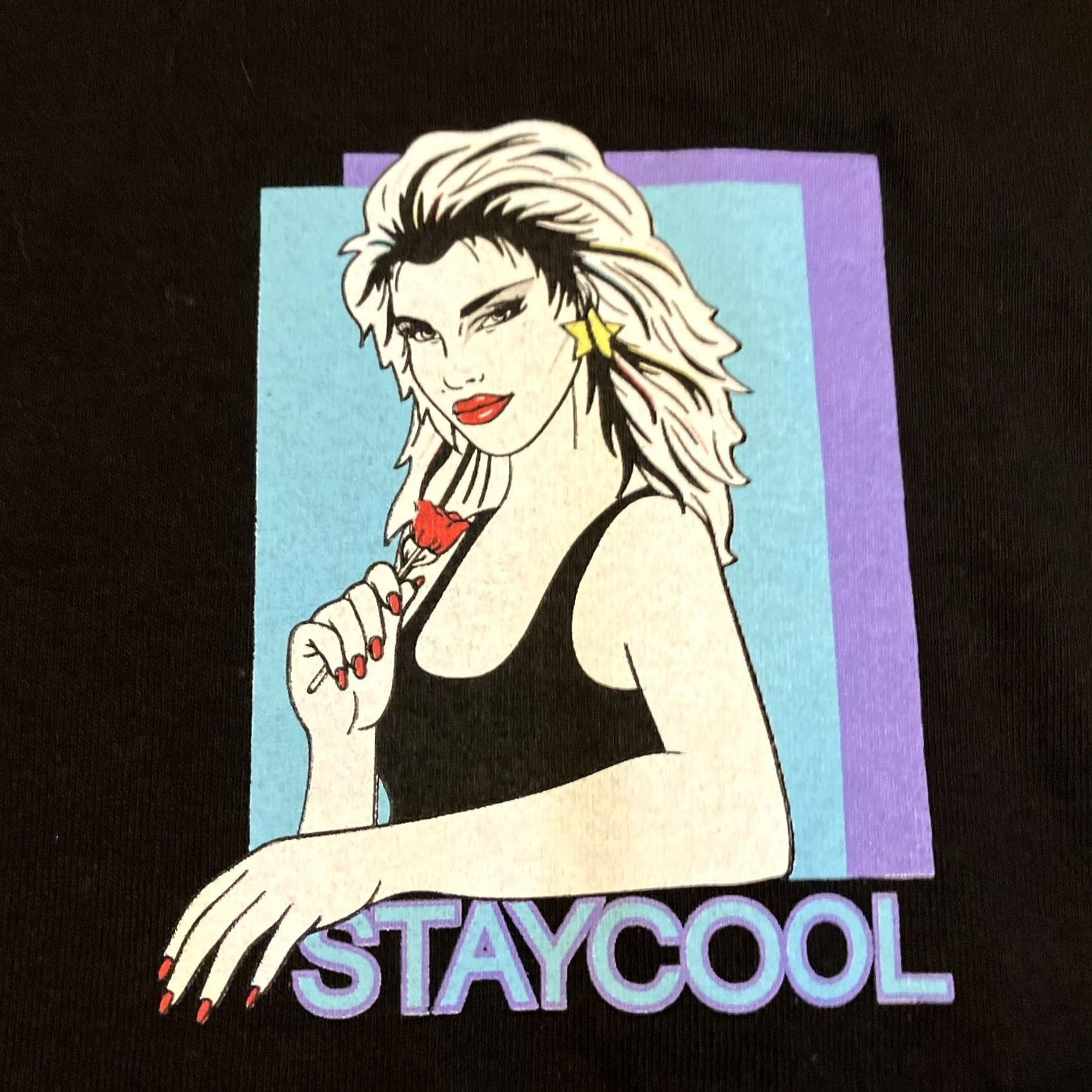 Vintage StayCool Patrick Nagel Double Sided Art T Shirt L Black Crew Neck Short Sleeve Mens Cotton Jersey Size US L / EU 52-54 / 3 - 2 Thumbnail