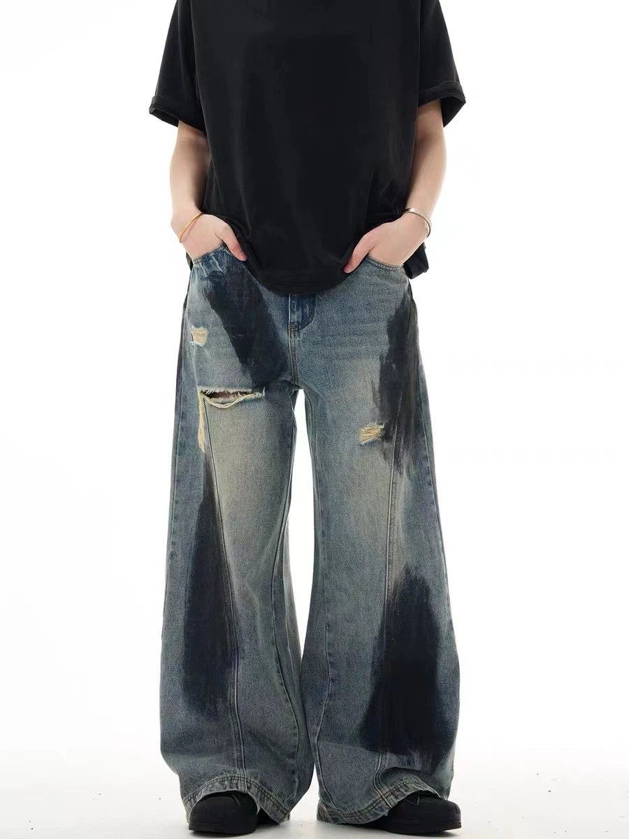 Jean American style high street ink splash hole jeans men Size US 32 / EU 48 - 1 Thumbnail