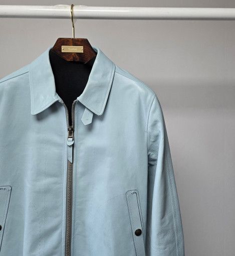 Tom Ford o1sm1stk0624 Soft Leather Blouson Jacket in Sky Blue Size US L / EU 52-54 / 3 - 2 Thumbnail