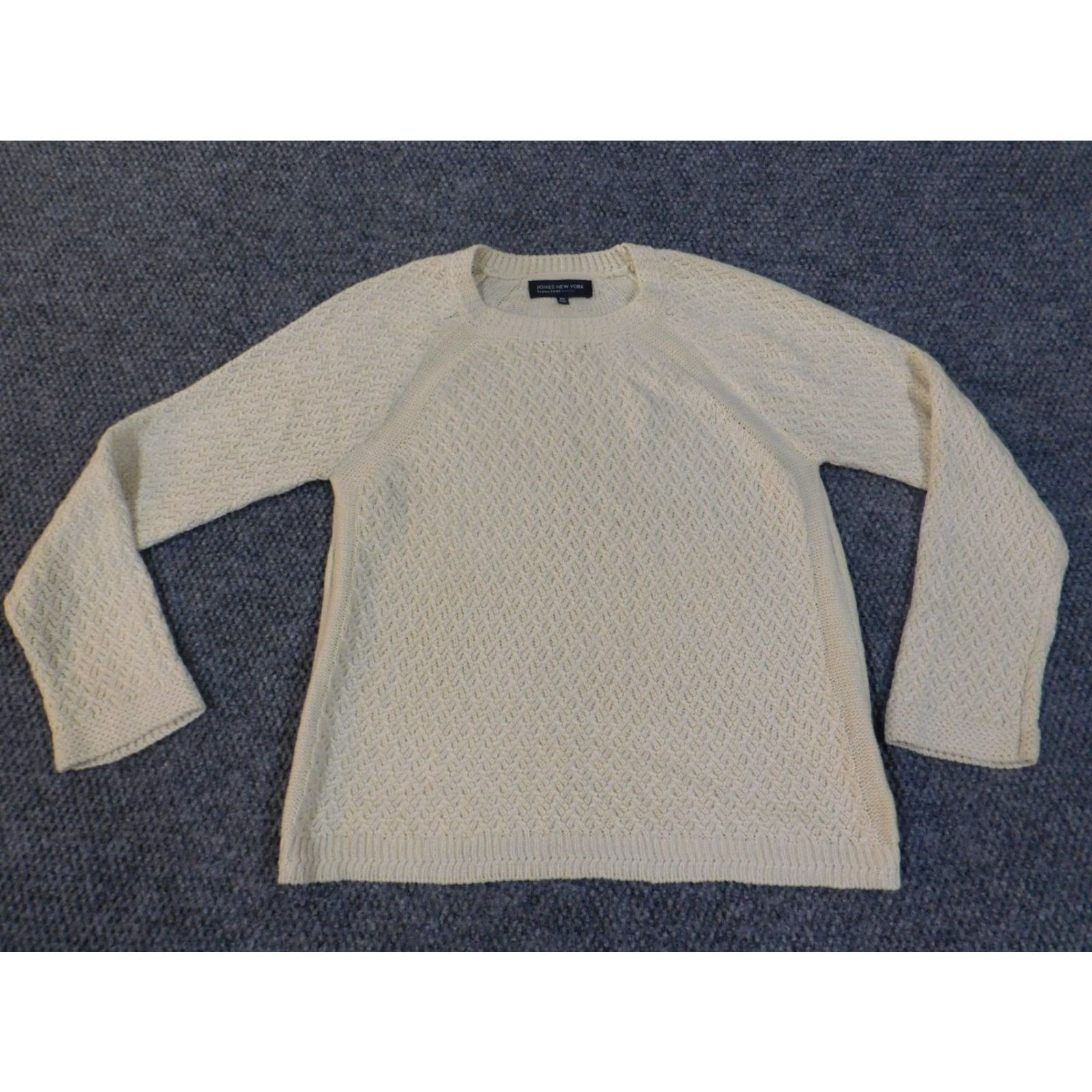 Jones New York Jones New York Sweater Womens Petite Medium Beige Crew Neck Pullover Knit Open-Knit Raglan Sleeve Acrylic Modern Size M / US 6-8 / IT 42-44 - 4 Thumbnail
