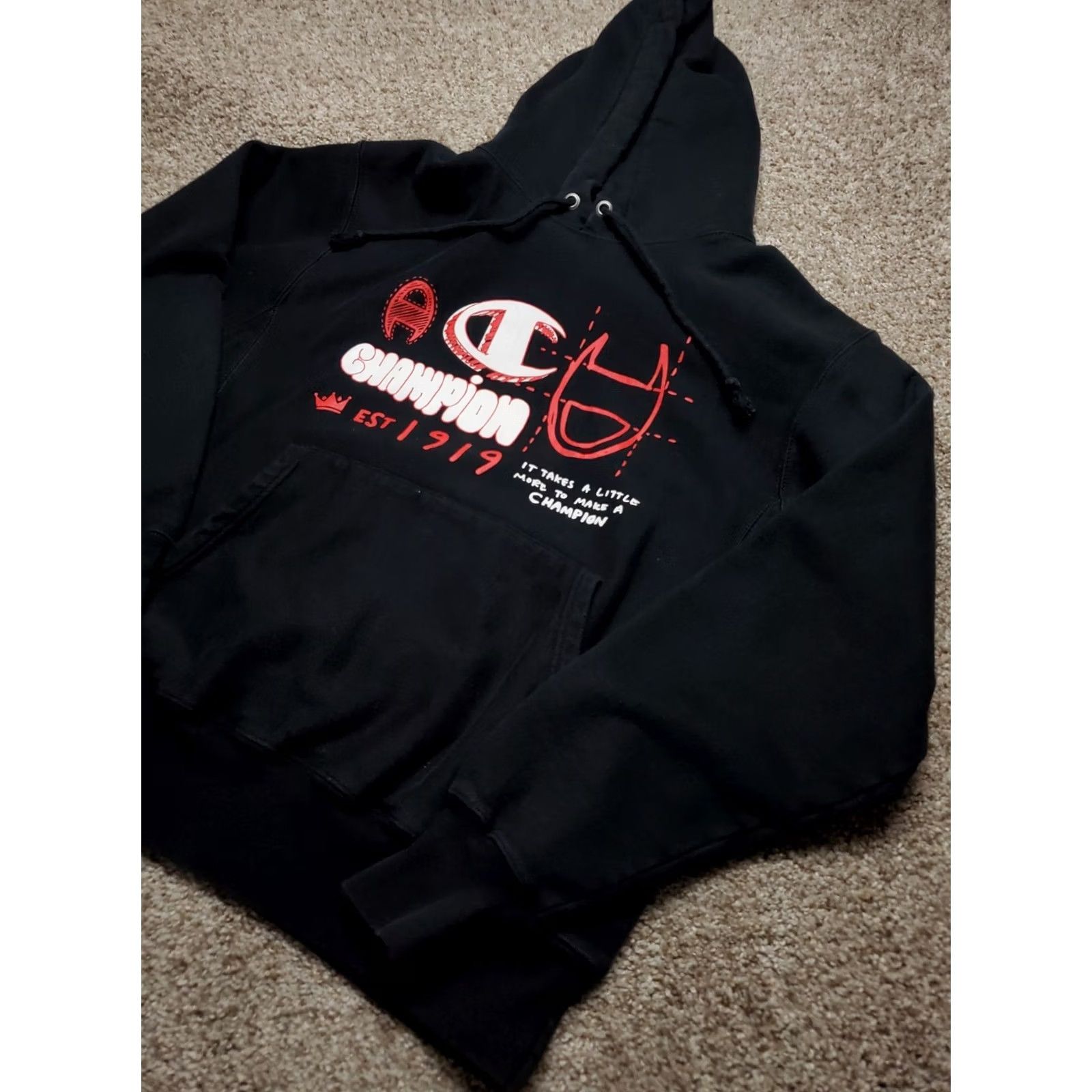 Champion Champion Reverse Weave Hoodie Mens Small Black Graphic Long Sleeve Pullover Size US S / EU 44-46 / 1 - 2 Thumbnail