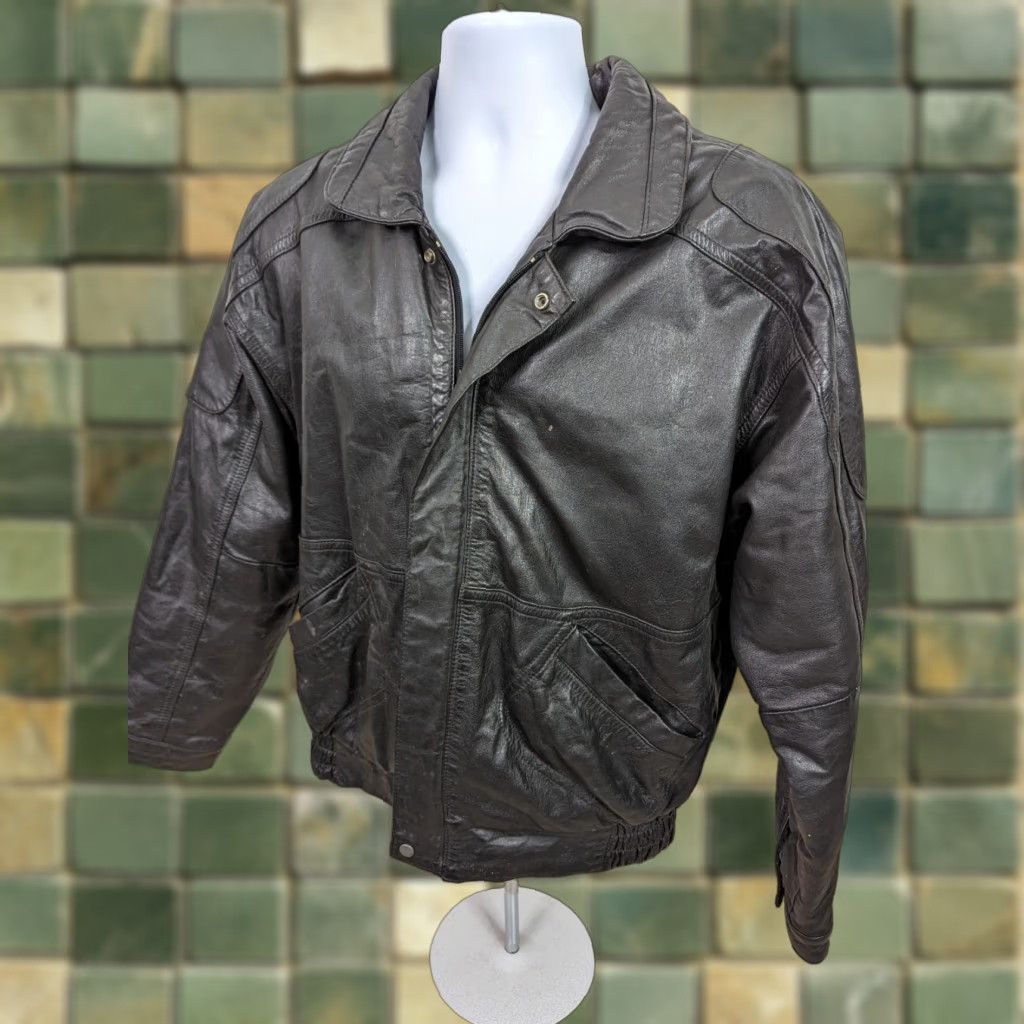 Vintage VINTAGE 90s Leather Biker Motorcycle Bomber Jacket Black Men’s Large Coat Vtg Size US L / EU 52-54 / 3 - 1 Thumbnail