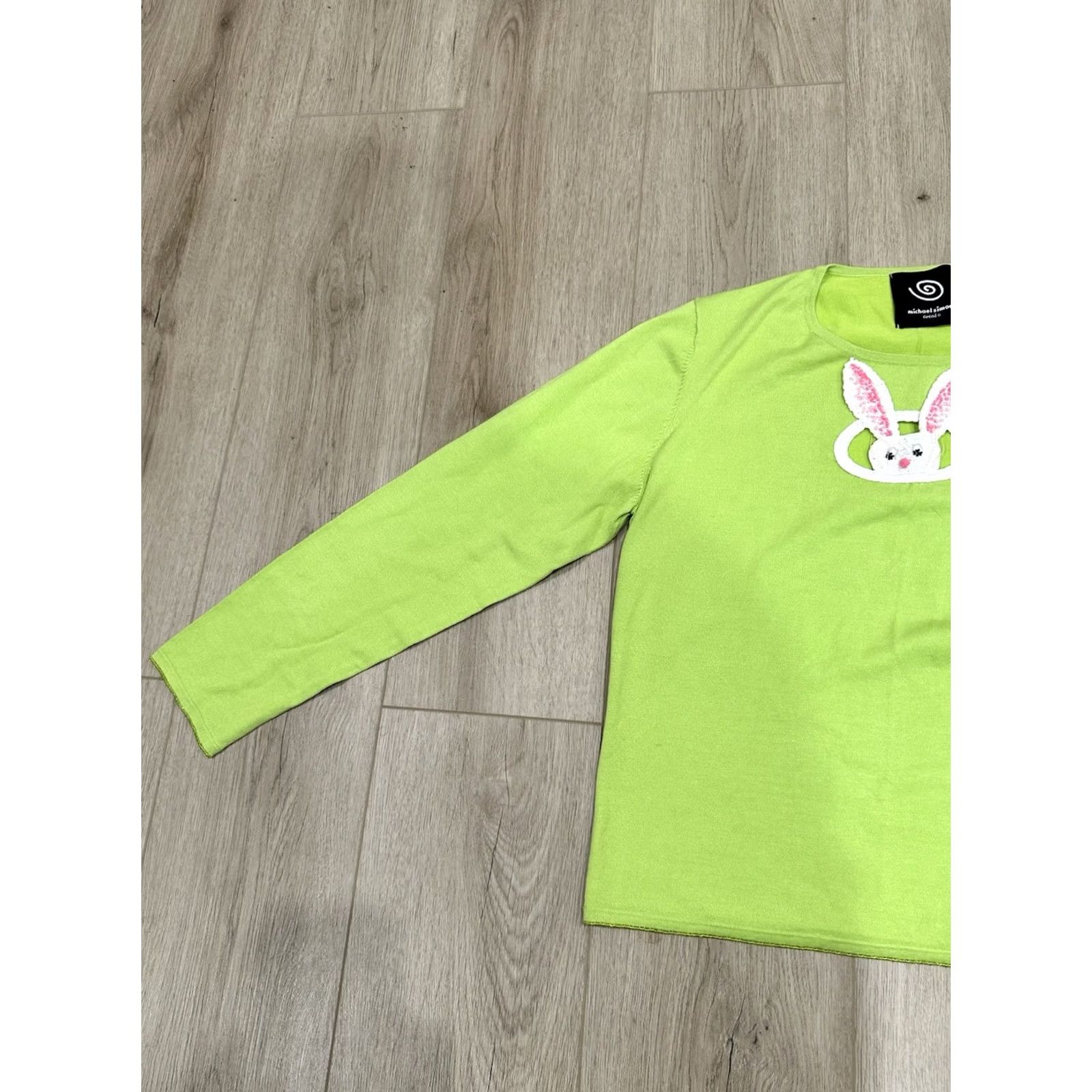 Vintage VINTAGE Michael Simon Easter Bunny Sweater Women's Large Lime Green Beaded Sequin Crochet Holiday Spring Size L / US 10 / IT 46 - 4 Thumbnail