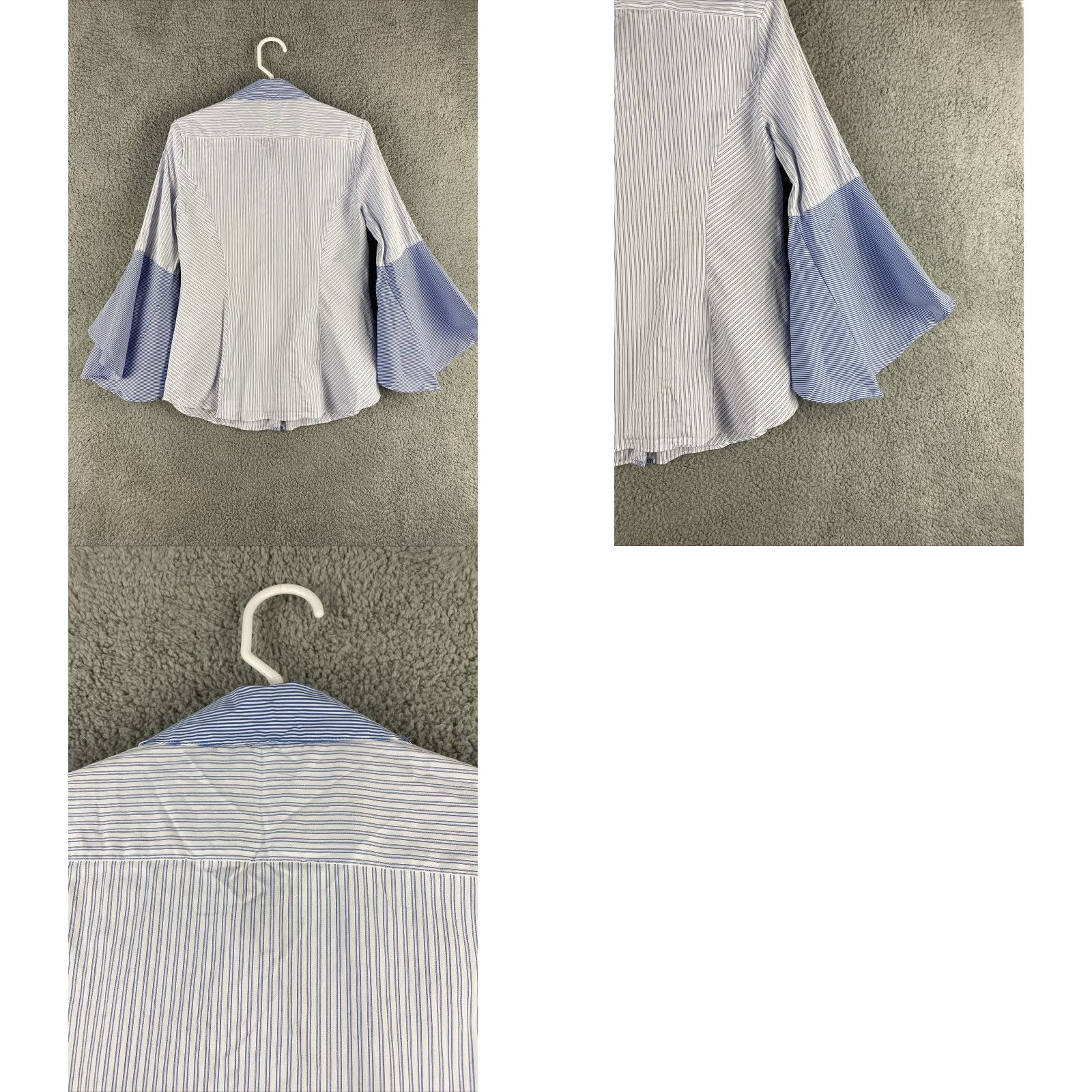 White House Black Market White House Black Market Women's Shirt Size 8 Collared Button-Up Long Sleeve Cotton Nylon Spandex Blue White Stripes Business Wear Size M / US 6-8 / IT 42-44 - 8 Thumbnail