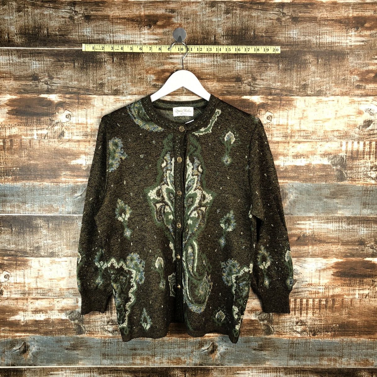Japanese Brand × Vintage Manissa Christian vintage Brown Patterned Cardigans #A1339 Size L / US 10 / IT 46 - 1 Thumbnail
