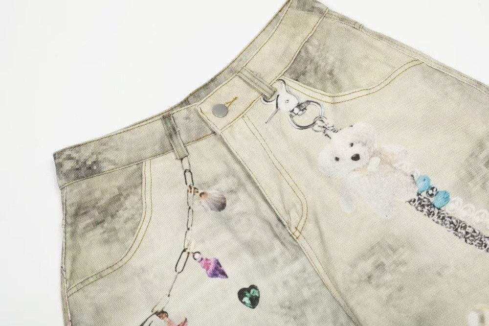 Jean Heavy distressed digital print loose denim shorts Size US 32 / EU 48 - 3 Thumbnail